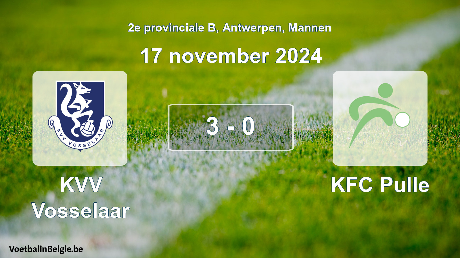 Gespeelde wedstrijd mannenvoetbal: KVV Vosselaar - KFC Pulle 3 - 0 (17 november 2024)