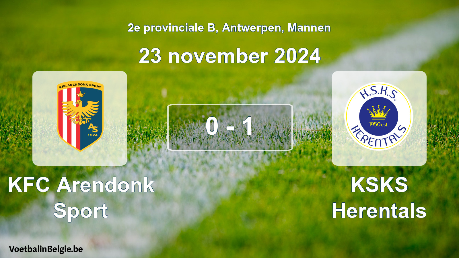 Gespeelde wedstrijd mannenvoetbal: KFC Arendonk Sport - KSKS Herentals 0 - 1 (23 november 2024)
