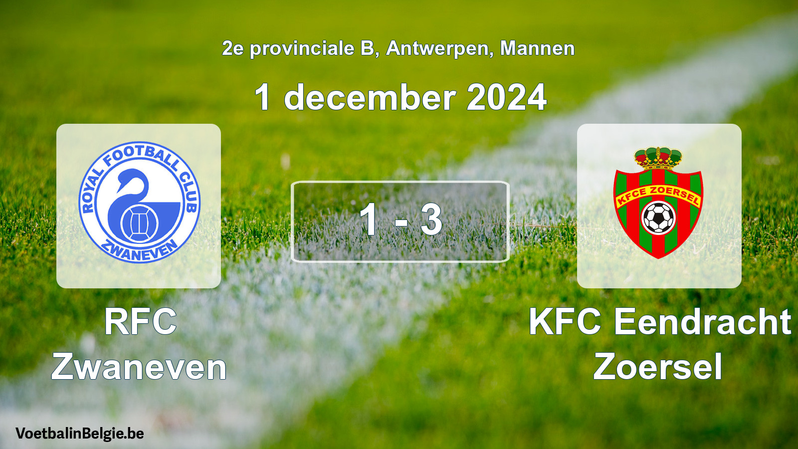 Gespeelde wedstrijd mannenvoetbal: RFC Zwaneven - KFC Eendracht Zoersel 1 - 3 (1 december 2024)