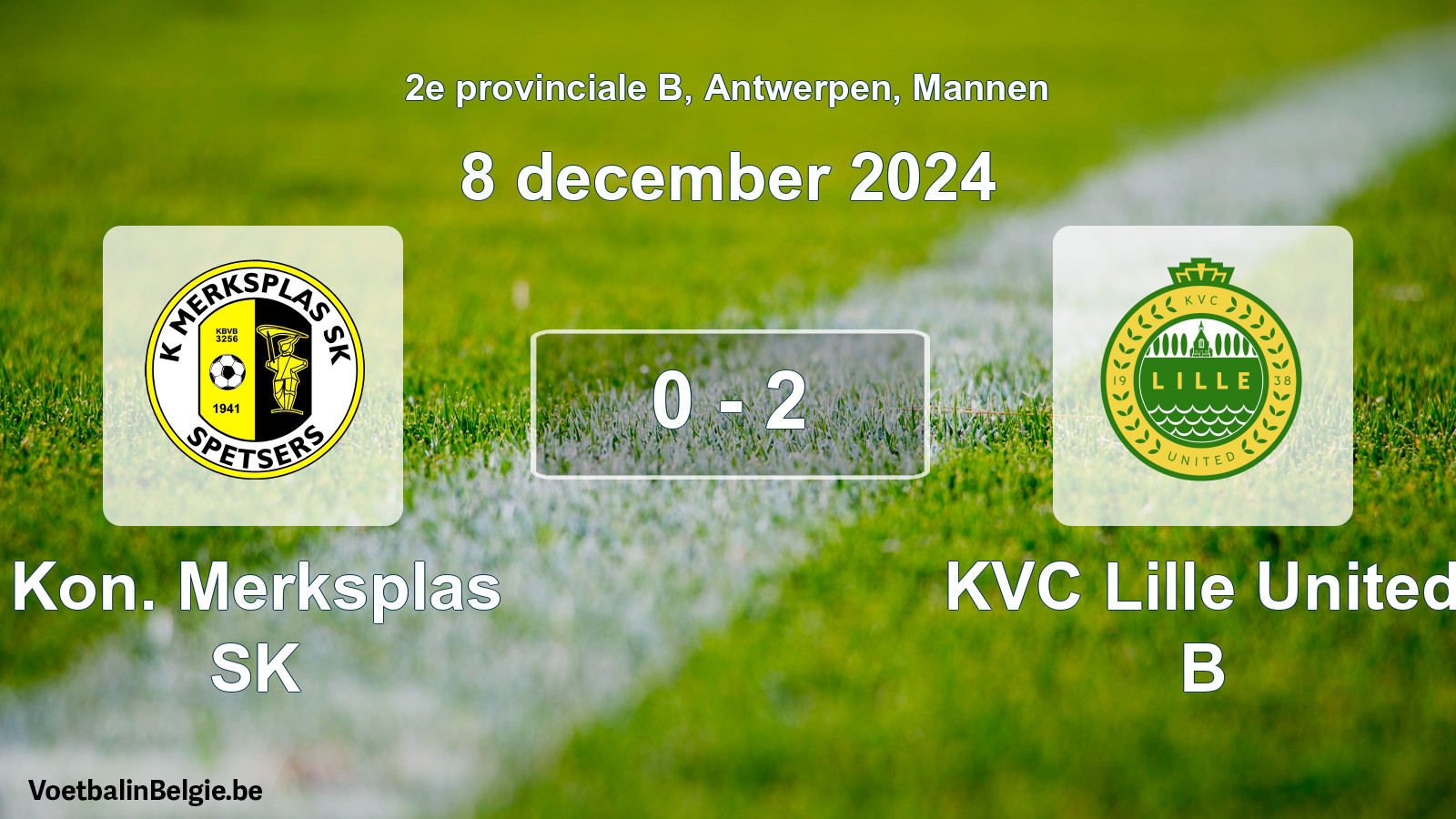 Gespeelde wedstrijd mannenvoetbal: Kon. Merksplas SK - KVC Lille United B 0 - 2 (8 december 2024)