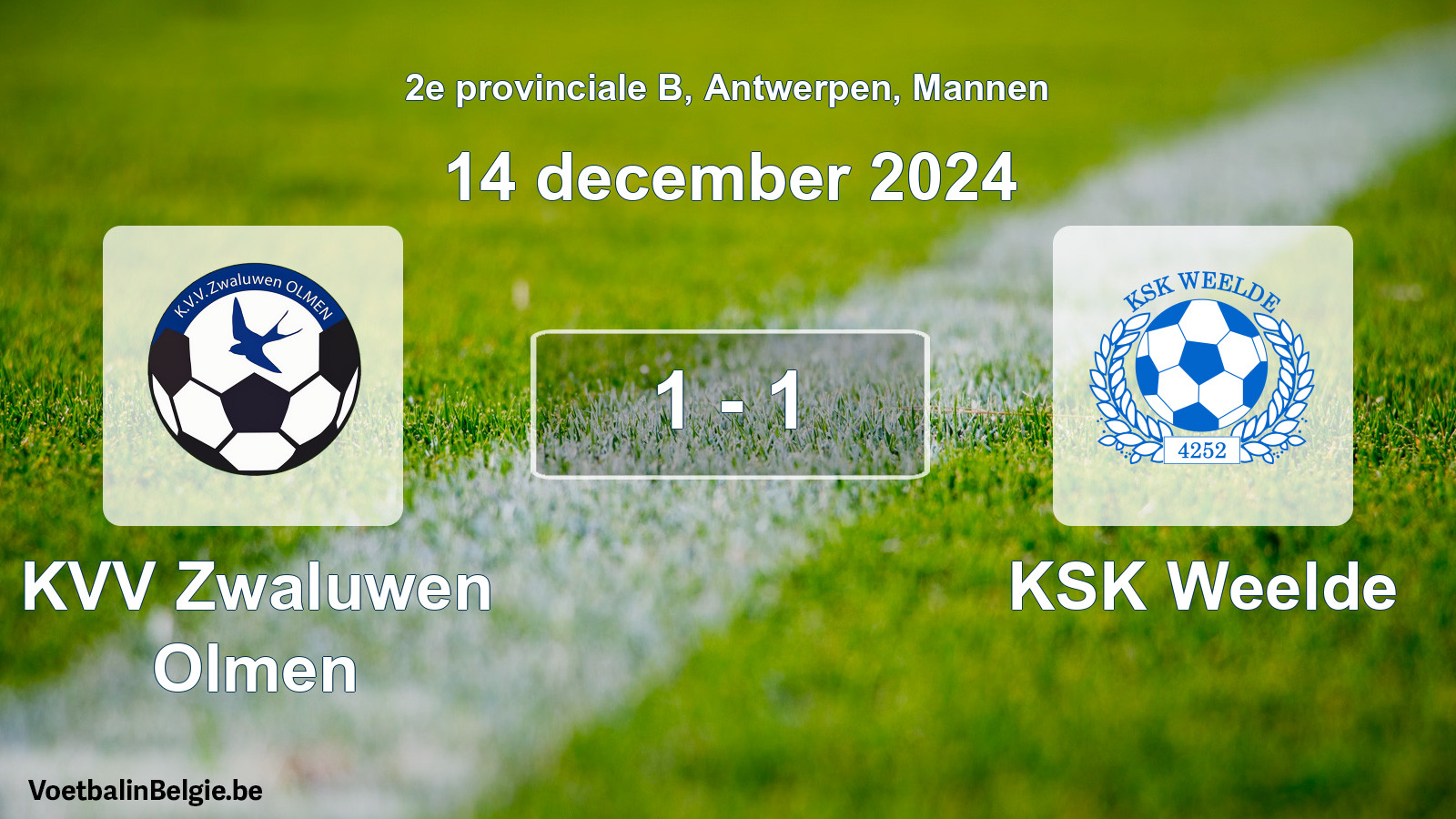 Gespeelde wedstrijd mannenvoetbal: KVV Zwaluwen Olmen - KSK Weelde 1 - 1 (14 december 2024)