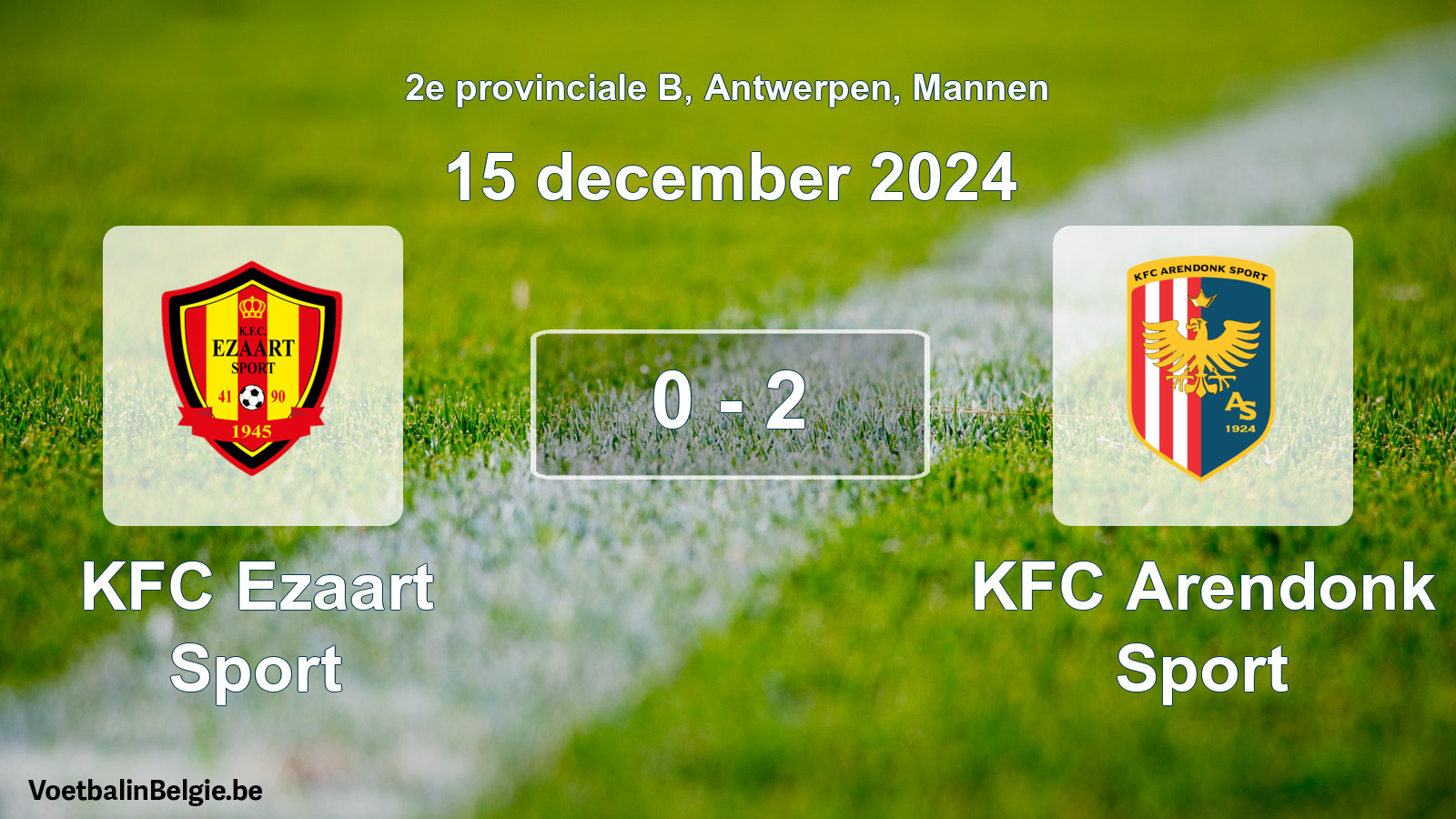 Gespeelde wedstrijd mannenvoetbal: KFC Ezaart Sport - KFC Arendonk Sport 0 - 2 (15 december 2024)