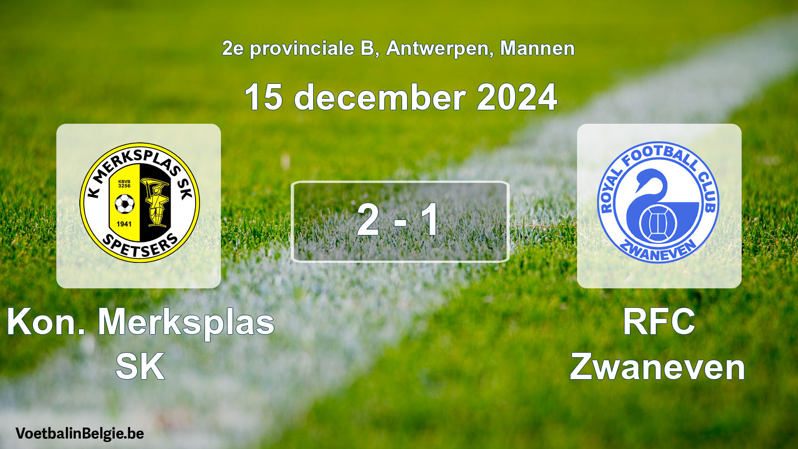 Gespeelde wedstrijd mannenvoetbal: Kon. Merksplas SK - RFC Zwaneven 2 - 1 (15 december 2024)