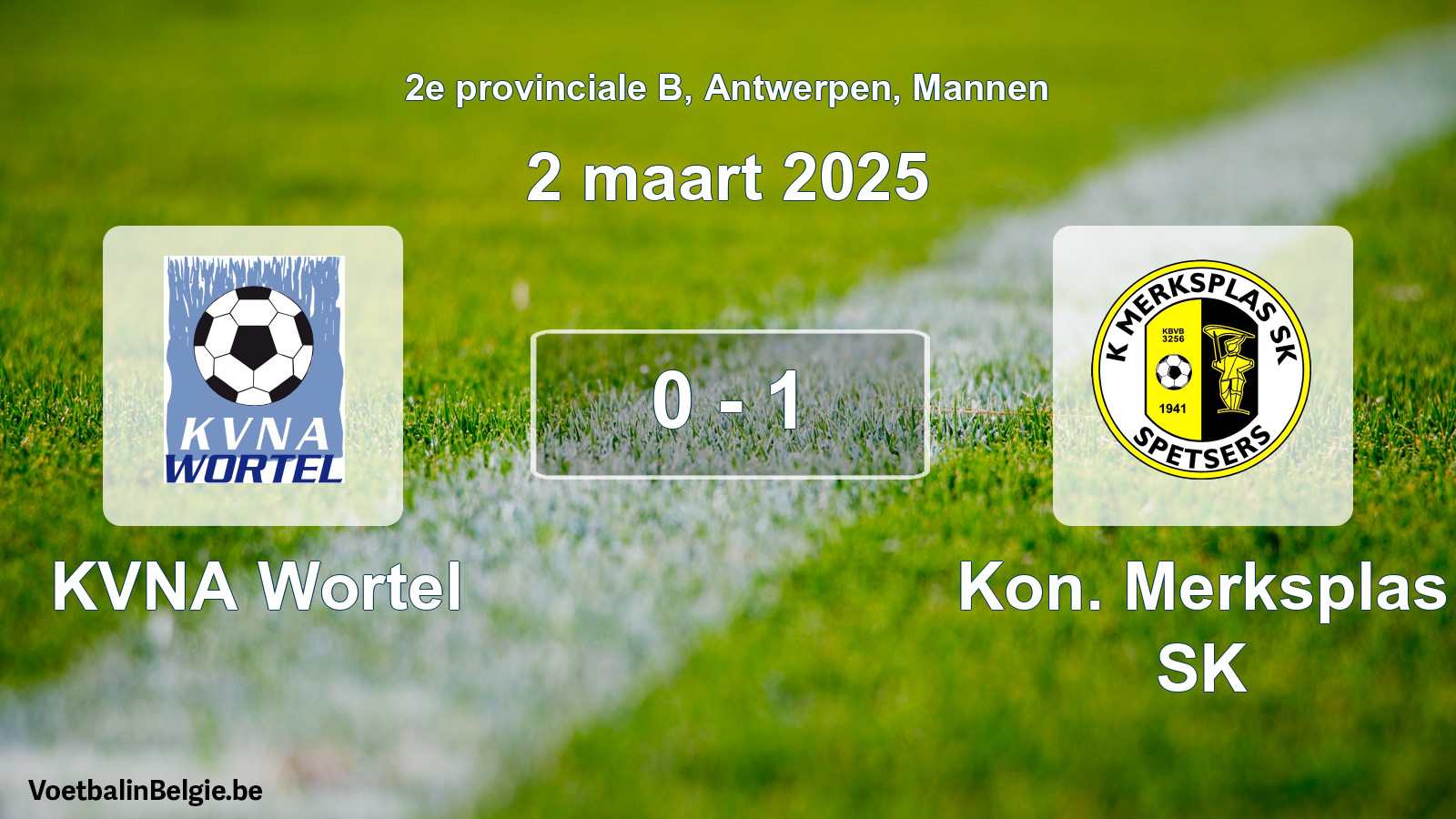 Gespeelde wedstrijd mannenvoetbal: KVNA Wortel - Kon. Merksplas SK 0 - 1 (2 maart 2025)
