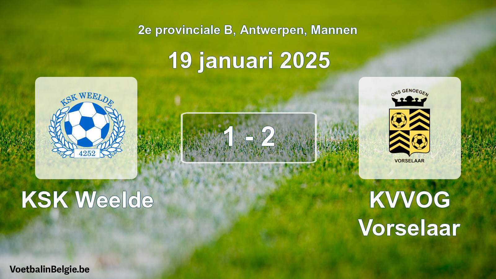 Gespeelde wedstrijd mannenvoetbal: KSK Weelde - KVVOG Vorselaar 1 - 2 (19 januari 2025)