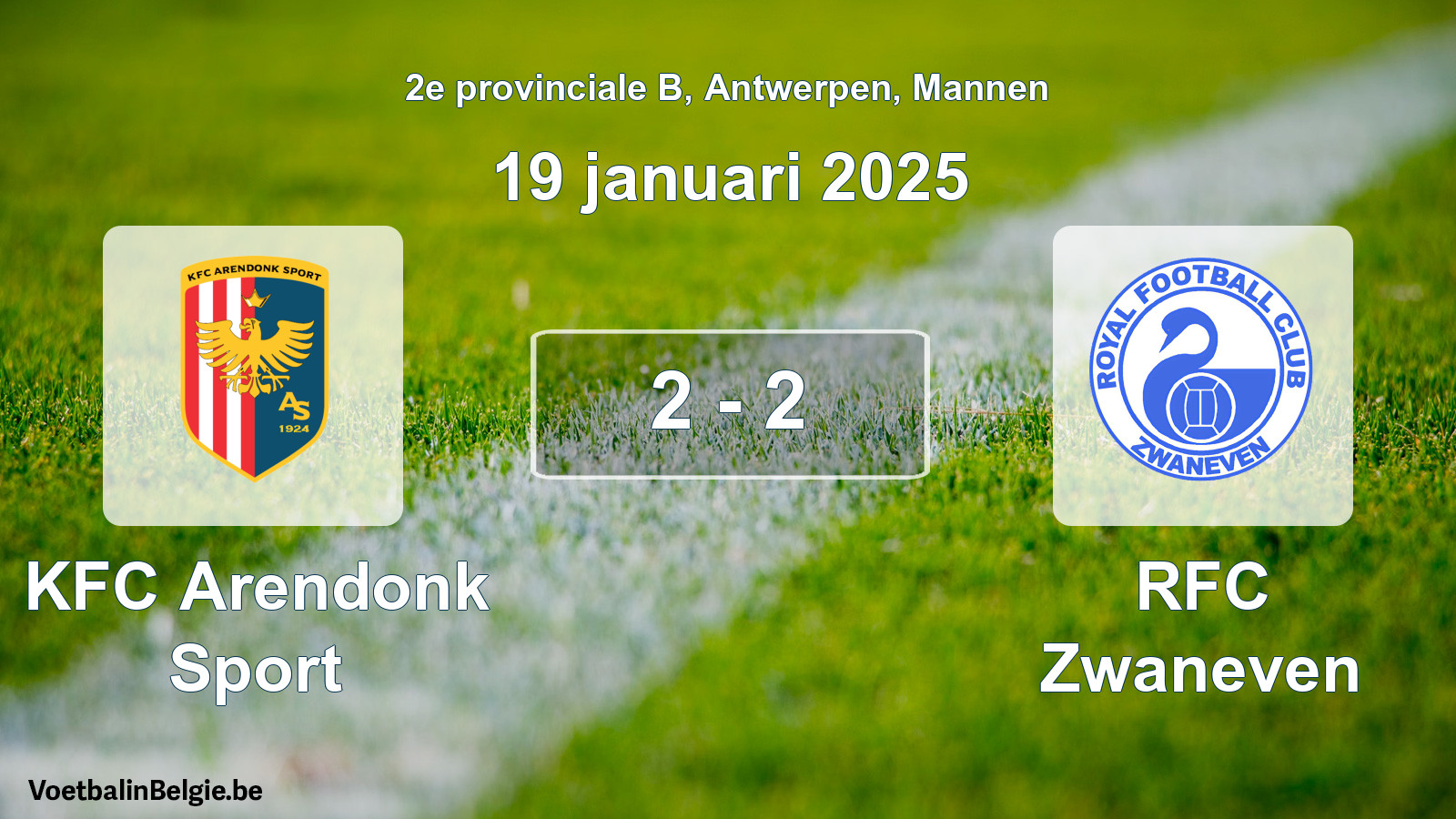 Gespeelde wedstrijd mannenvoetbal: KFC Arendonk Sport - RFC Zwaneven 2 - 2 (19 januari 2025)