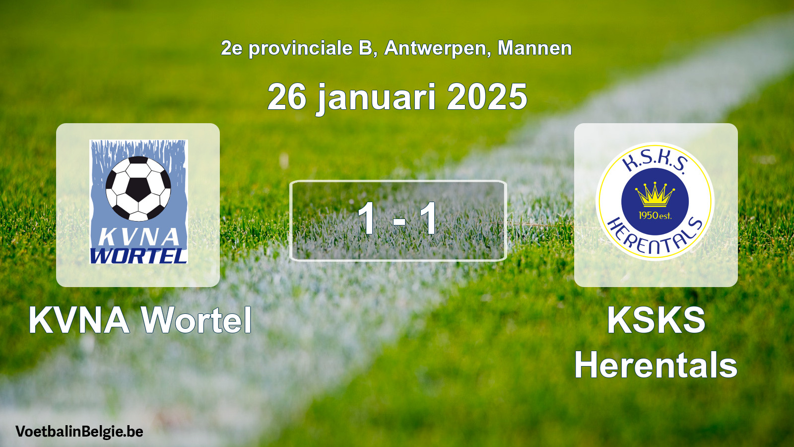 Played match men football: KVNA Wortel - KSKS Herentals 1 - 1 (26 January 2025)