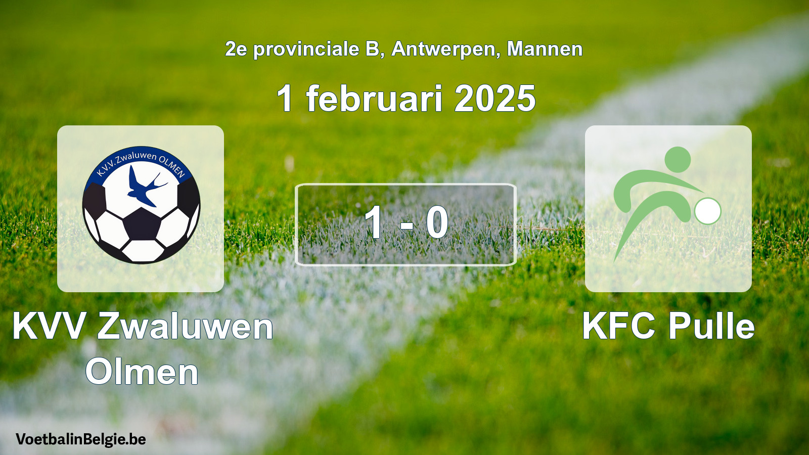 Gespeelde wedstrijd mannenvoetbal: KVV Zwaluwen Olmen - KFC Pulle 1 - 0 (1 februari 2025)
