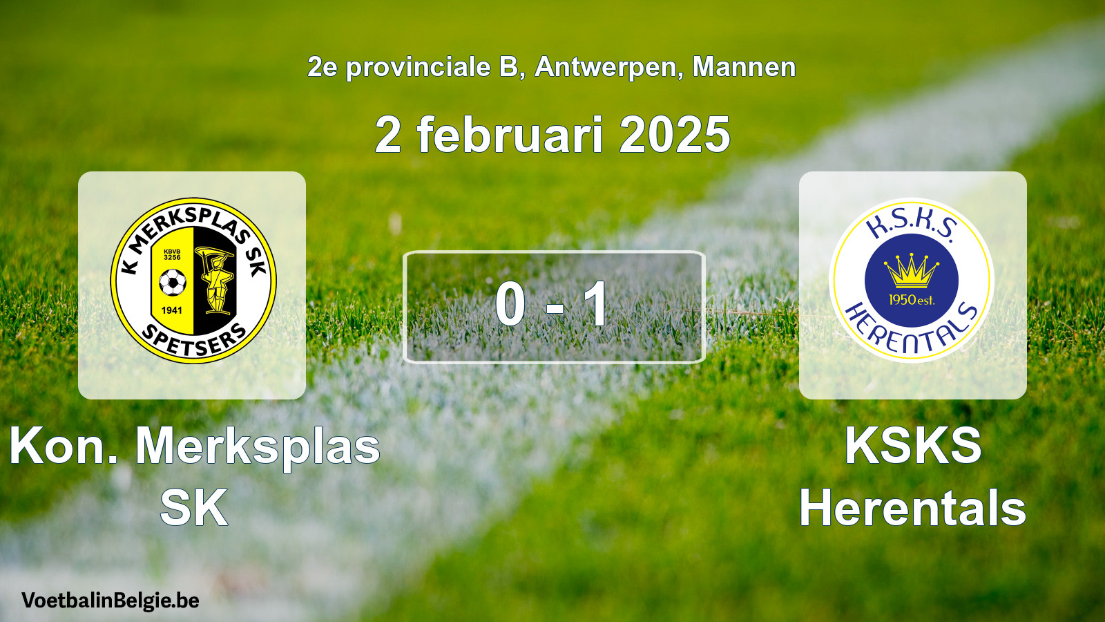 Gespeelde wedstrijd mannenvoetbal: Kon. Merksplas SK - KSKS Herentals 0 - 1 (2 februari 2025)
