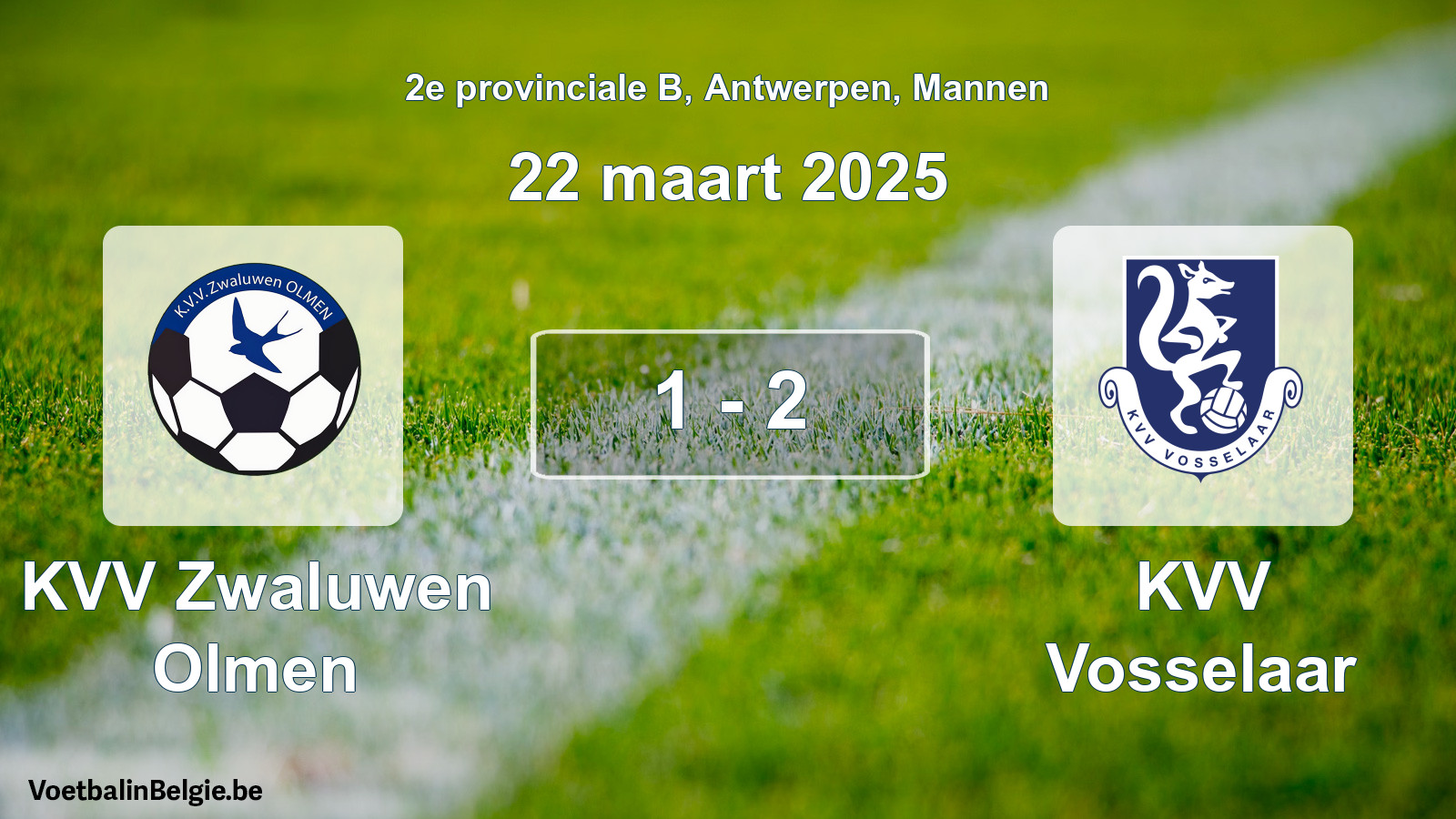 Gespeelde wedstrijd mannenvoetbal: KVV Zwaluwen Olmen - KVV Vosselaar 1 - 2 (22 maart 2025)