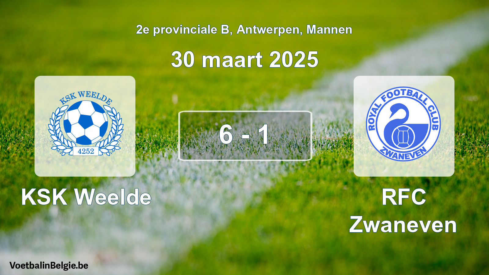 Gespeelde wedstrijd mannenvoetbal: KSK Weelde - RFC Zwaneven 6 - 1 (30 maart 2025)