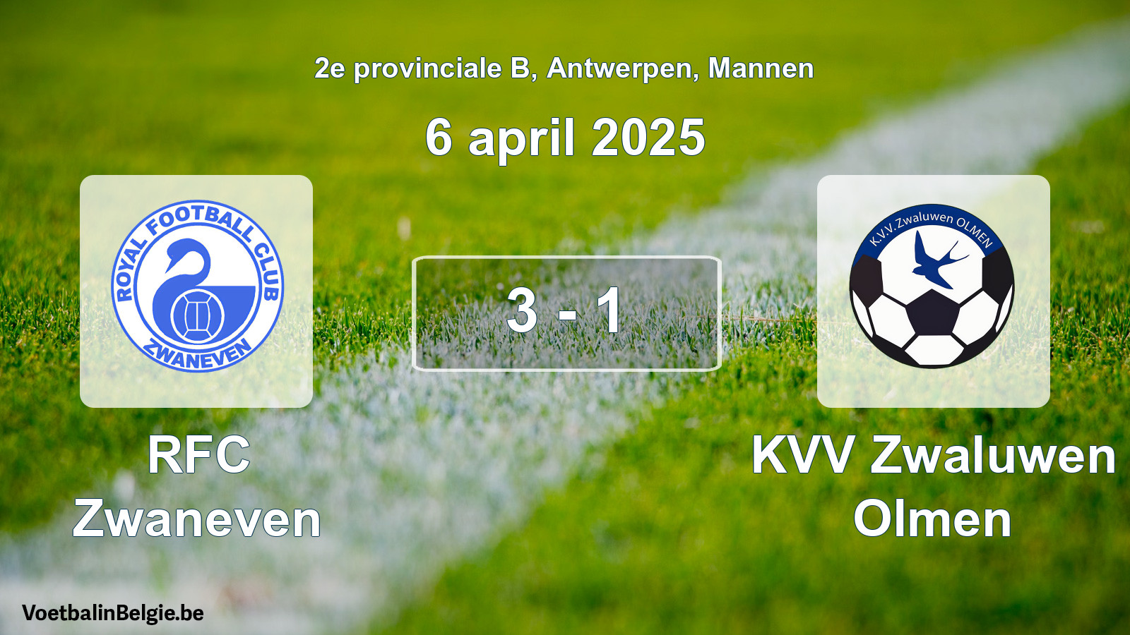 Gespeelde wedstrijd mannenvoetbal: RFC Zwaneven - KVV Zwaluwen Olmen 3 - 1 (6 april 2025)