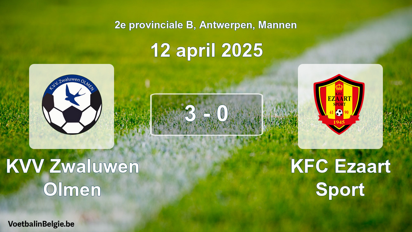 Gespeelde wedstrijd mannenvoetbal: KVV Zwaluwen Olmen - KFC Ezaart Sport 3 - 0 (12 april 2025)