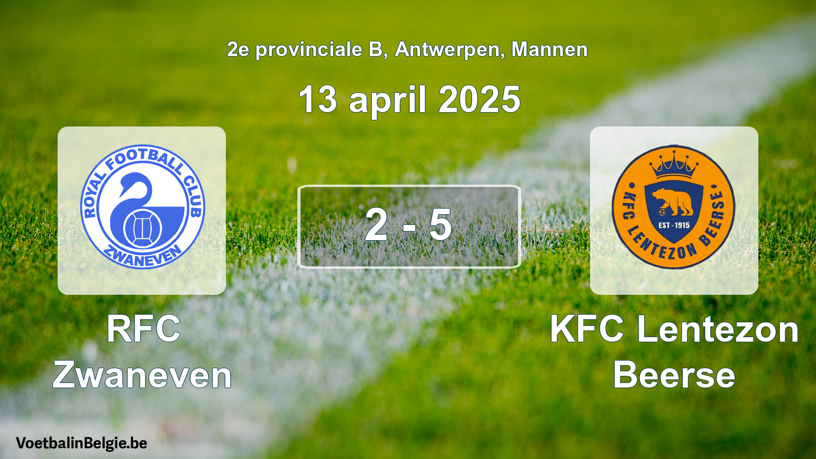Gespeelde wedstrijd mannenvoetbal: RFC Zwaneven - KFC Lentezon Beerse 2 - 5 (13 april 2025)