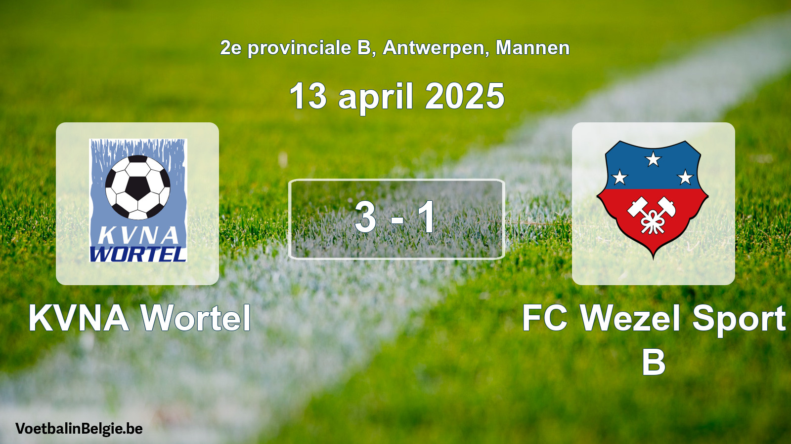 Gespeelde wedstrijd mannenvoetbal: KVNA Wortel - FC Wezel Sport B 3 - 1 (13 april 2025)