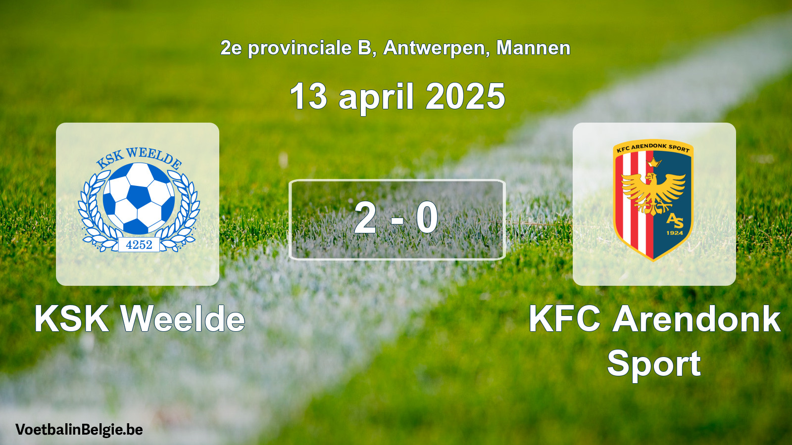 Gespeelde wedstrijd mannenvoetbal: KSK Weelde - KFC Arendonk Sport 2 - 0 (13 april 2025)