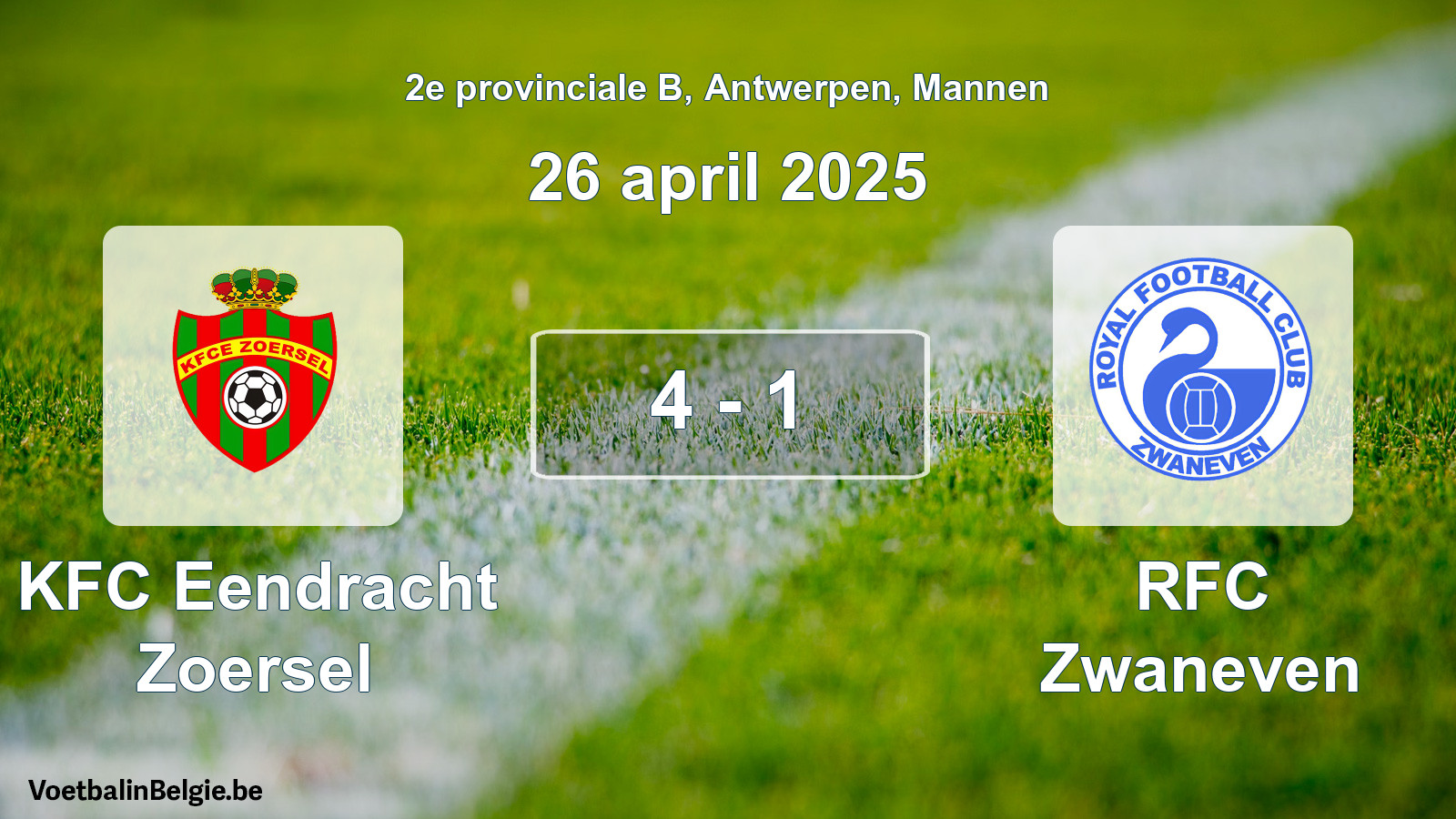 Gespeelde wedstrijd mannenvoetbal: KFC Eendracht Zoersel - RFC Zwaneven 4 - 1 (26 april 2025)