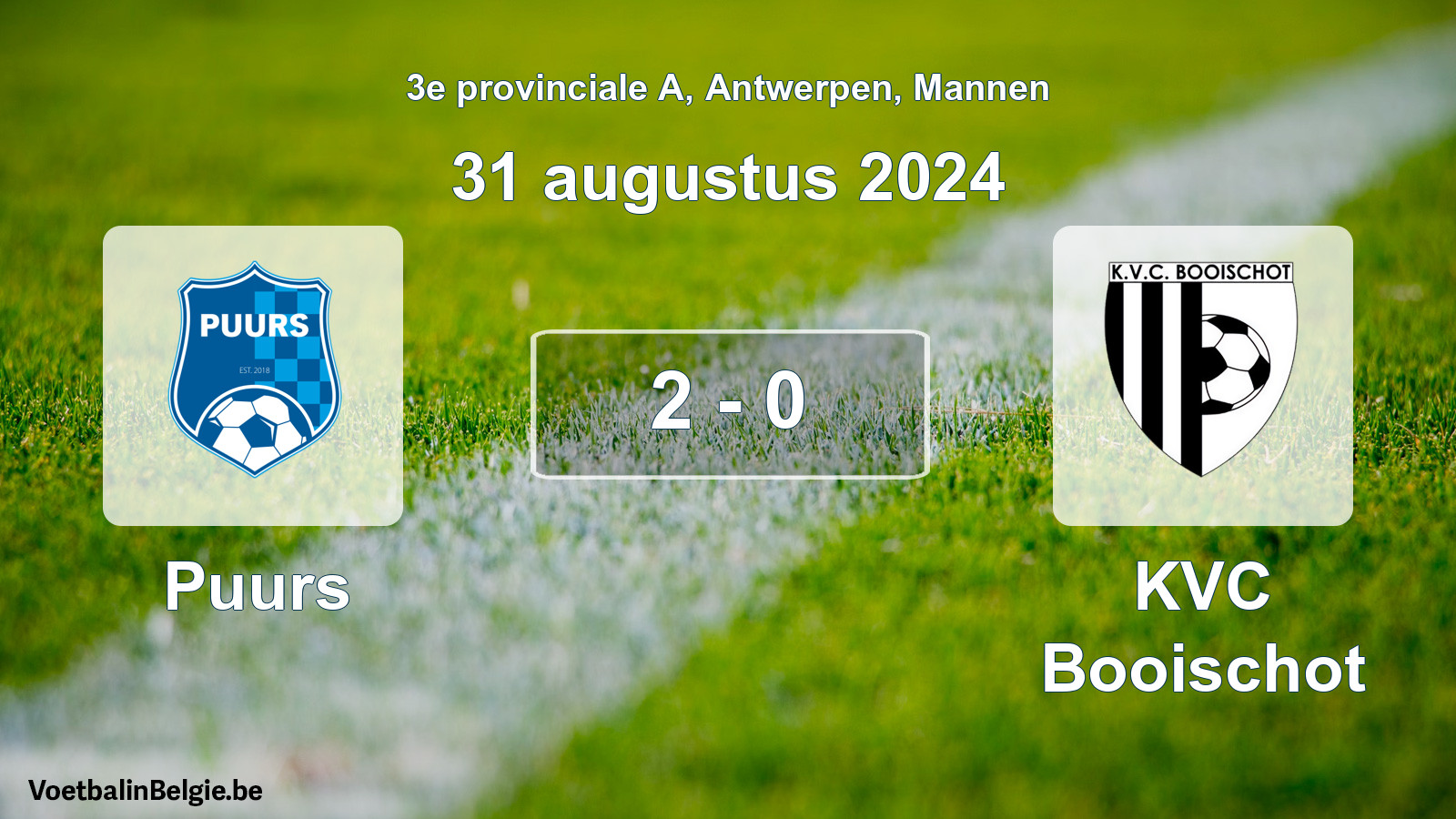 Gespeelde wedstrijd mannenvoetbal: Puurs - KVC Booischot 2 - 0 (31 augustus 2024)
