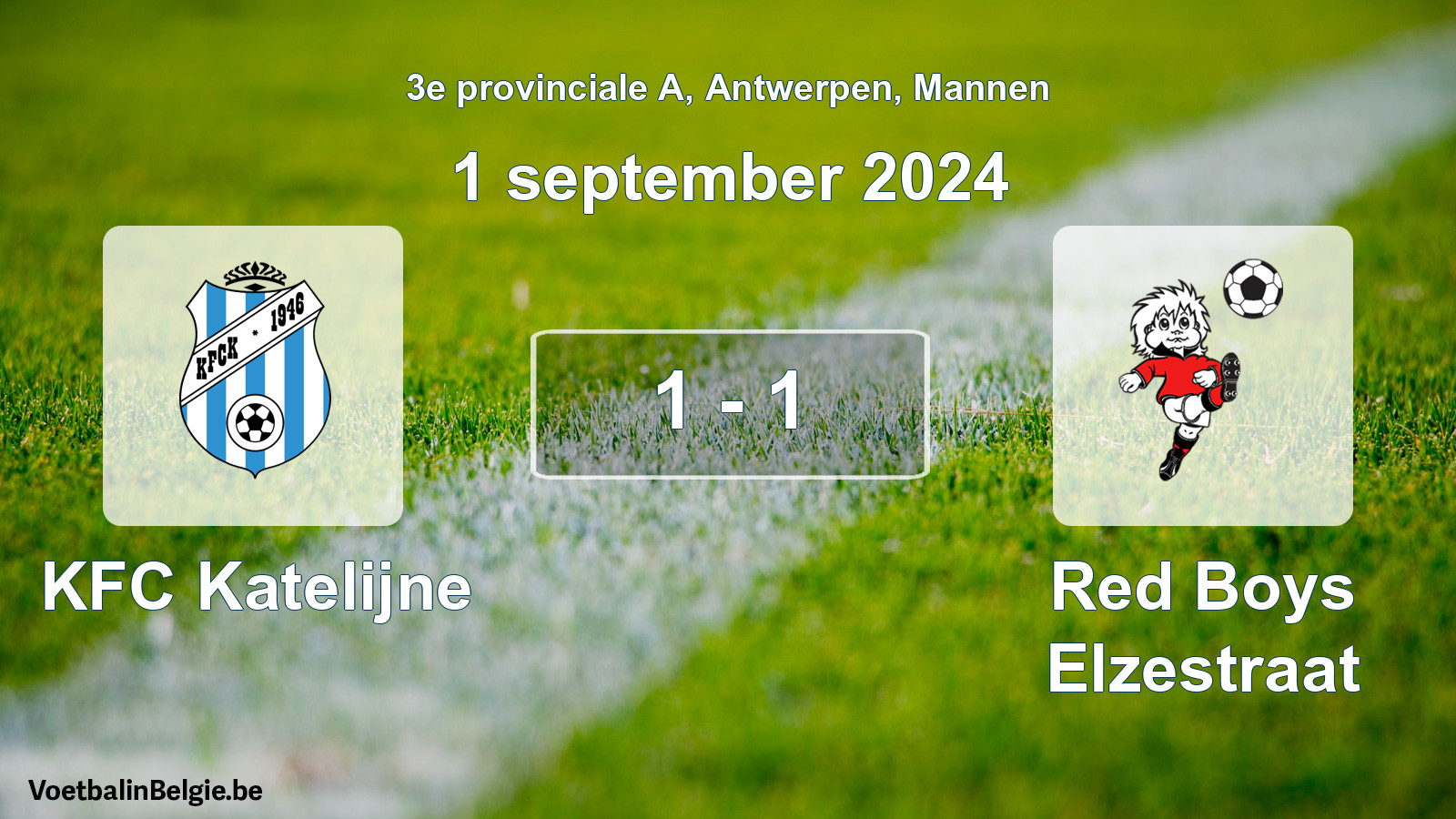 Gespeelde wedstrijd mannenvoetbal: KFC Katelijne - Red Boys Elzestraat 1 - 1 (1 september 2024)