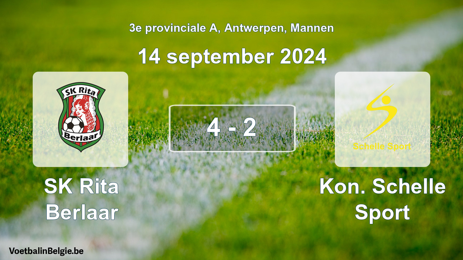 Gespieltes Spiel männer-Fußball: SK Rita Berlaar - Kon. Schelle Sport 4 - 2 (14 September 2024)