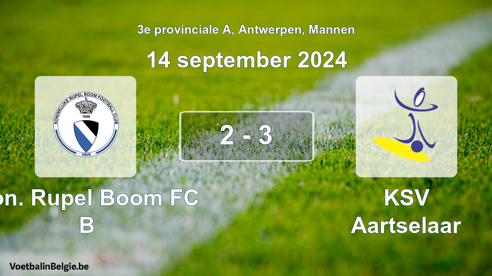 Gespeelde wedstrijd mannenvoetbal: Kon. Rupel Boom FC B - KSV Aartselaar 2 - 3 (14 september 2024)