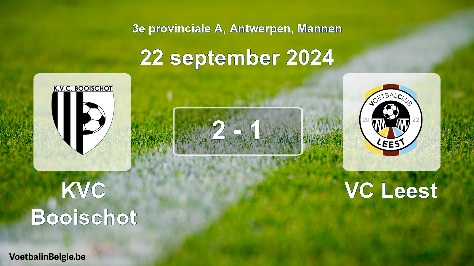 Gespeelde wedstrijd mannenvoetbal: KVC Booischot - VC Leest 2 - 1 (22 september 2024)