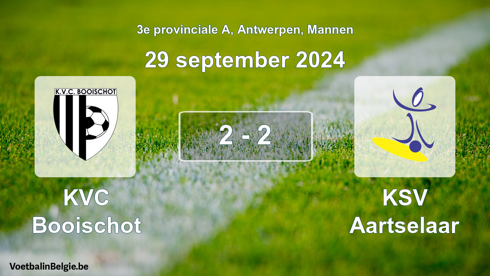 Gespeelde wedstrijd mannenvoetbal: KVC Booischot - KSV Aartselaar 2 - 2 (29 september 2024)