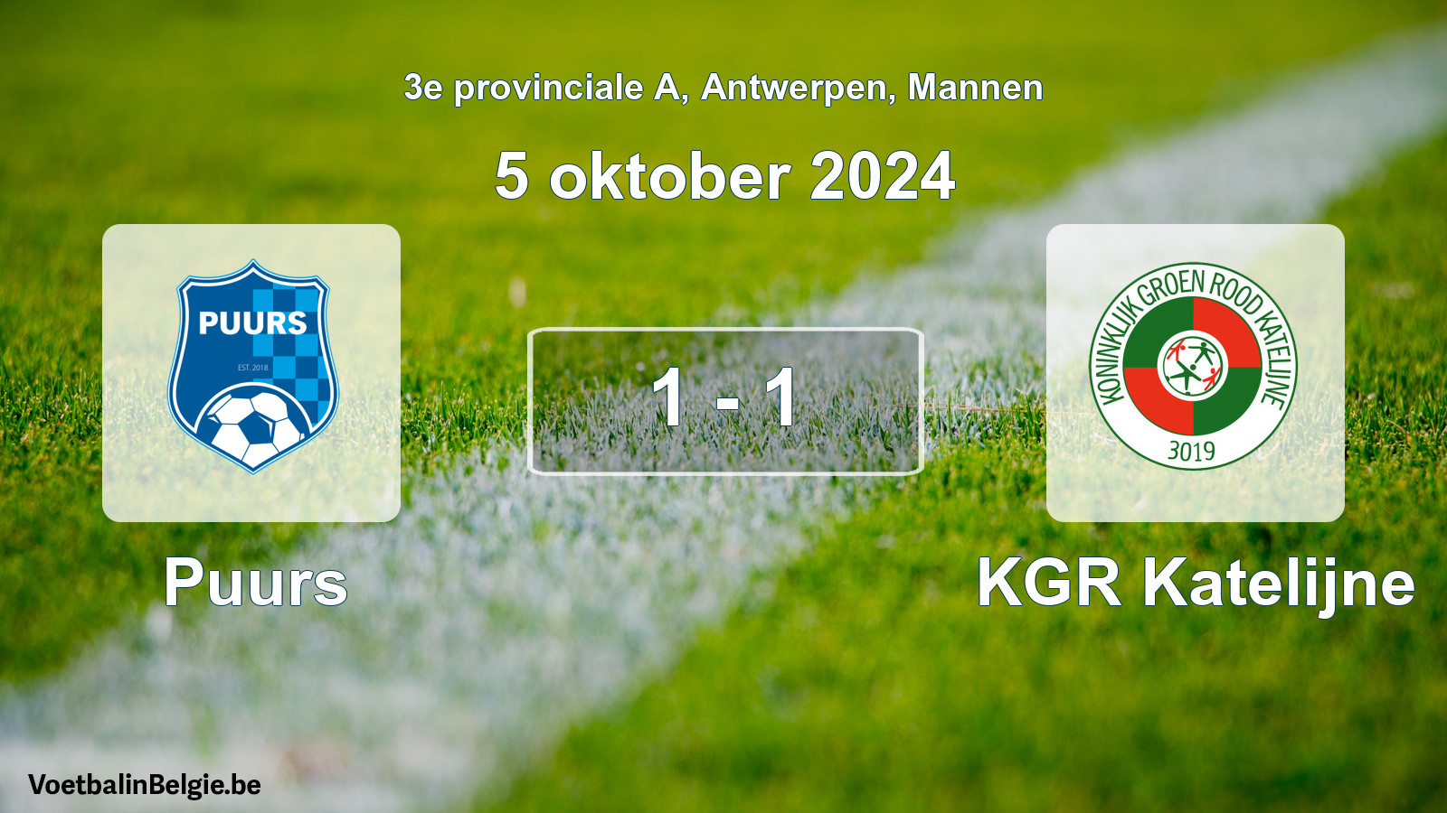 Gespeelde wedstrijd mannenvoetbal: Puurs - KGR Katelijne 1 - 1 (5 oktober 2024)