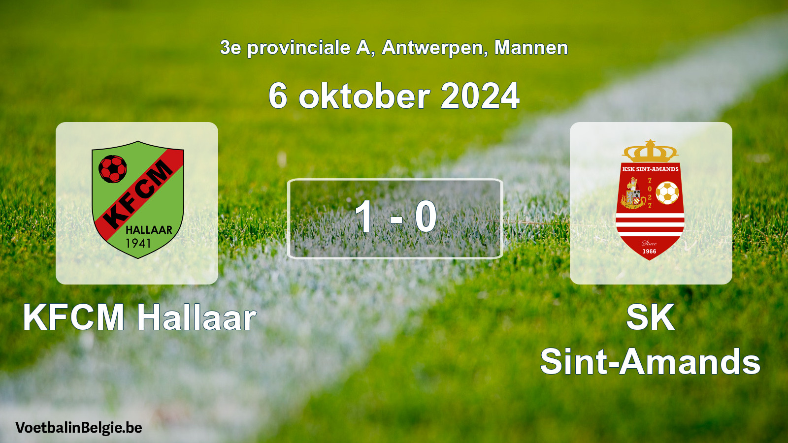 Gespeelde wedstrijd mannenvoetbal: KFCM Hallaar - SK Sint-Amands 1 - 0 (6 oktober 2024)