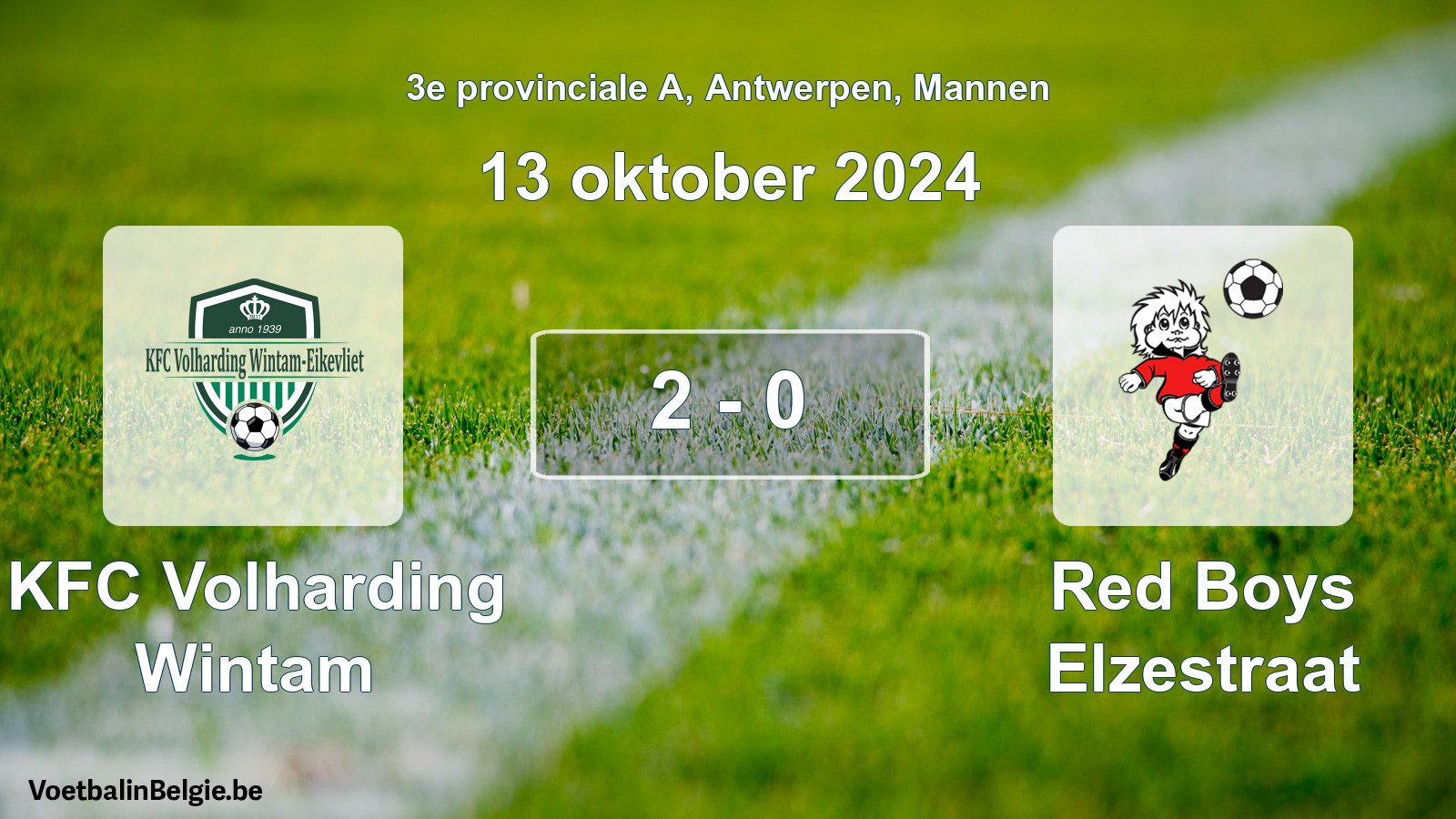 Gespeelde wedstrijd mannenvoetbal: KFC Volharding Wintam - Red Boys Elzestraat 2 - 0 (13 oktober 2024)
