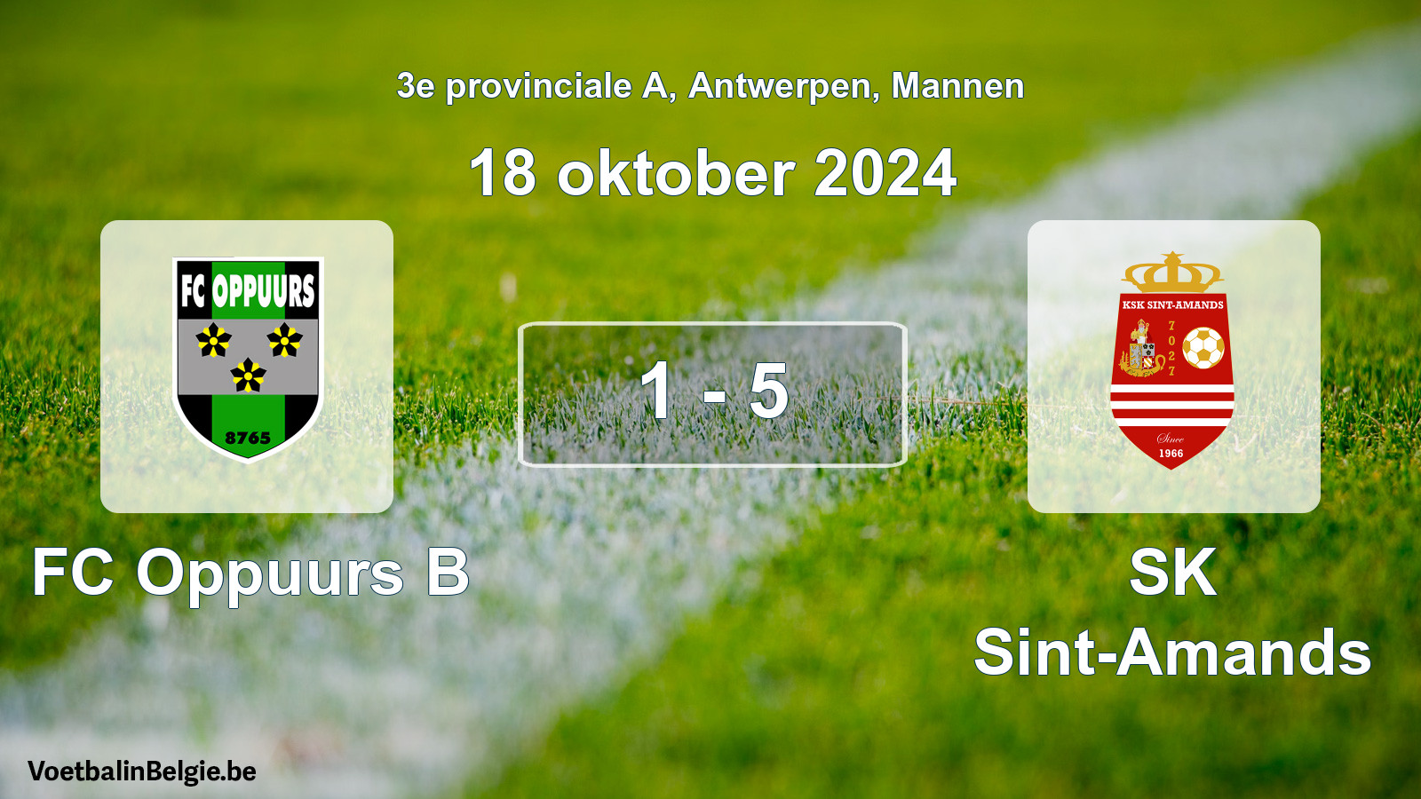 Gespeelde wedstrijd mannenvoetbal: FC Oppuurs B - SK Sint-Amands 1 - 5 (18 oktober 2024)
