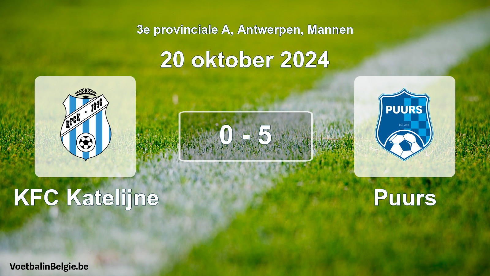 Gespeelde wedstrijd mannenvoetbal: KFC Katelijne - Puurs 0 - 5 (20 oktober 2024)