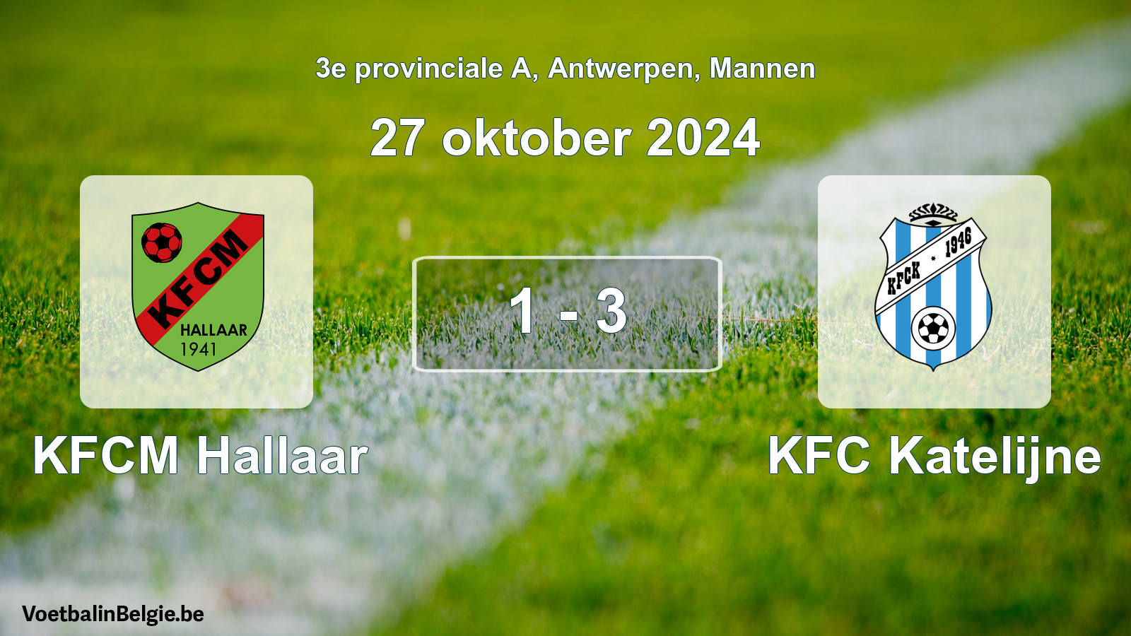 Gespeelde wedstrijd mannenvoetbal: KFCM Hallaar - KFC Katelijne 1 - 3 (27 oktober 2024)