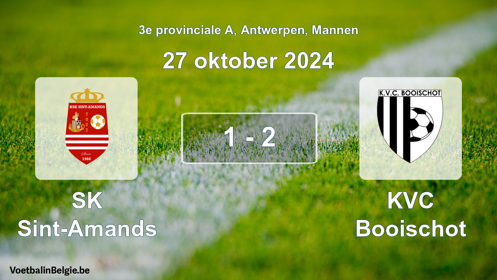 Gespeelde wedstrijd mannenvoetbal: SK Sint-Amands - KVC Booischot 1 - 2 (27 oktober 2024)