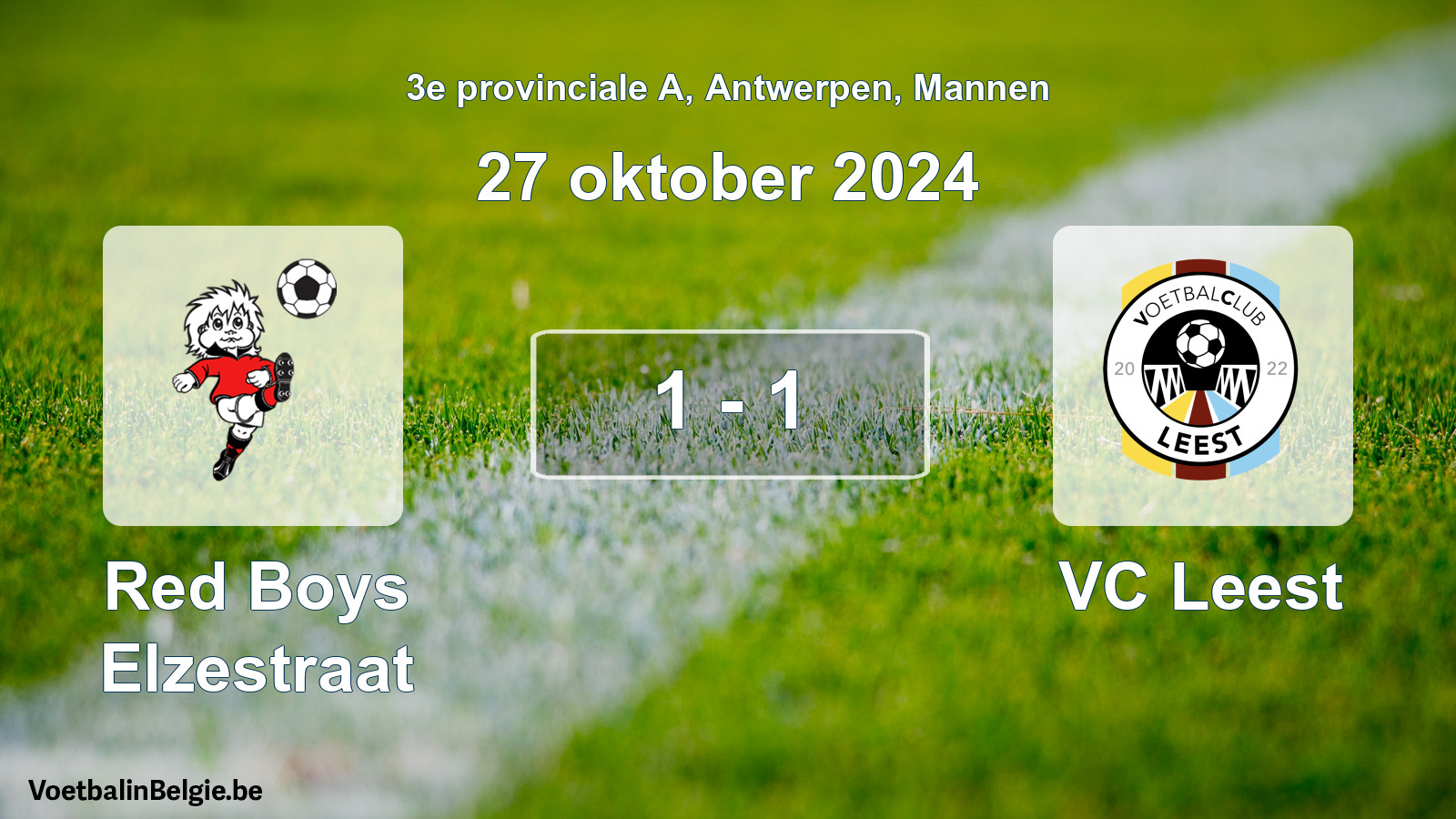 Gespeelde wedstrijd mannenvoetbal: Red Boys Elzestraat - VC Leest 1 - 1 (27 oktober 2024)