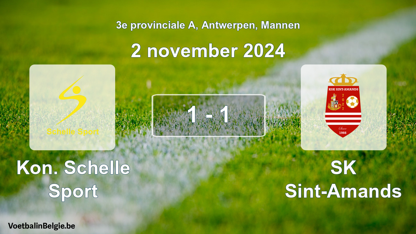 Gespeelde wedstrijd mannenvoetbal: Kon. Schelle Sport - SK Sint-Amands 1 - 1 (2 november 2024)