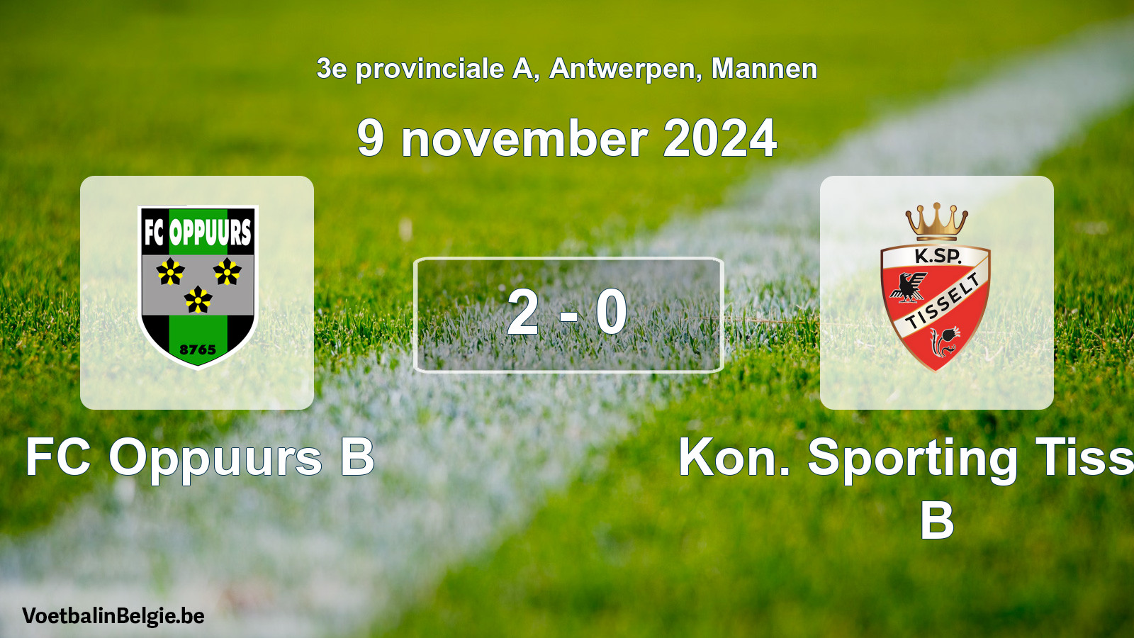 Gespeelde wedstrijd mannenvoetbal: FC Oppuurs B - Kon. Sporting Tisselt B 2 - 0 (9 november 2024)