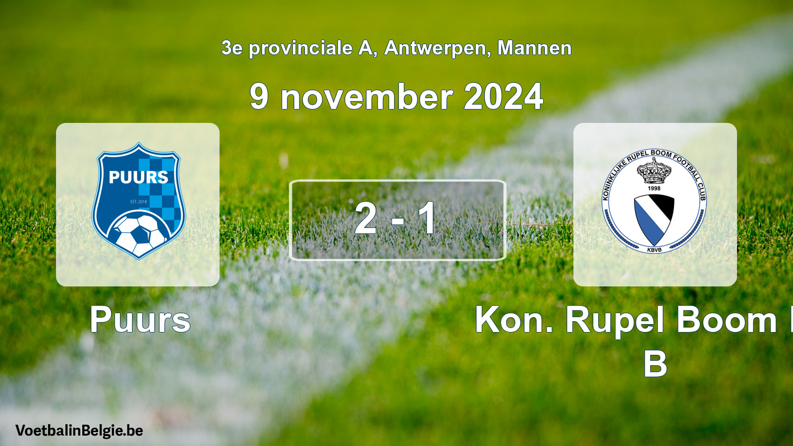 Gespeelde wedstrijd mannenvoetbal: Puurs - Kon. Rupel Boom FC B 2 - 1 (9 november 2024)