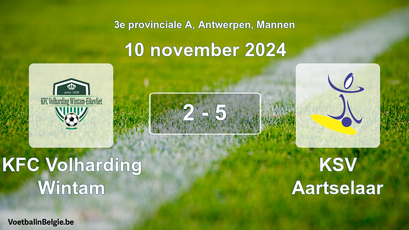 Gespeelde wedstrijd mannenvoetbal: KFC Volharding Wintam - KSV Aartselaar 2 - 5 (10 november 2024)