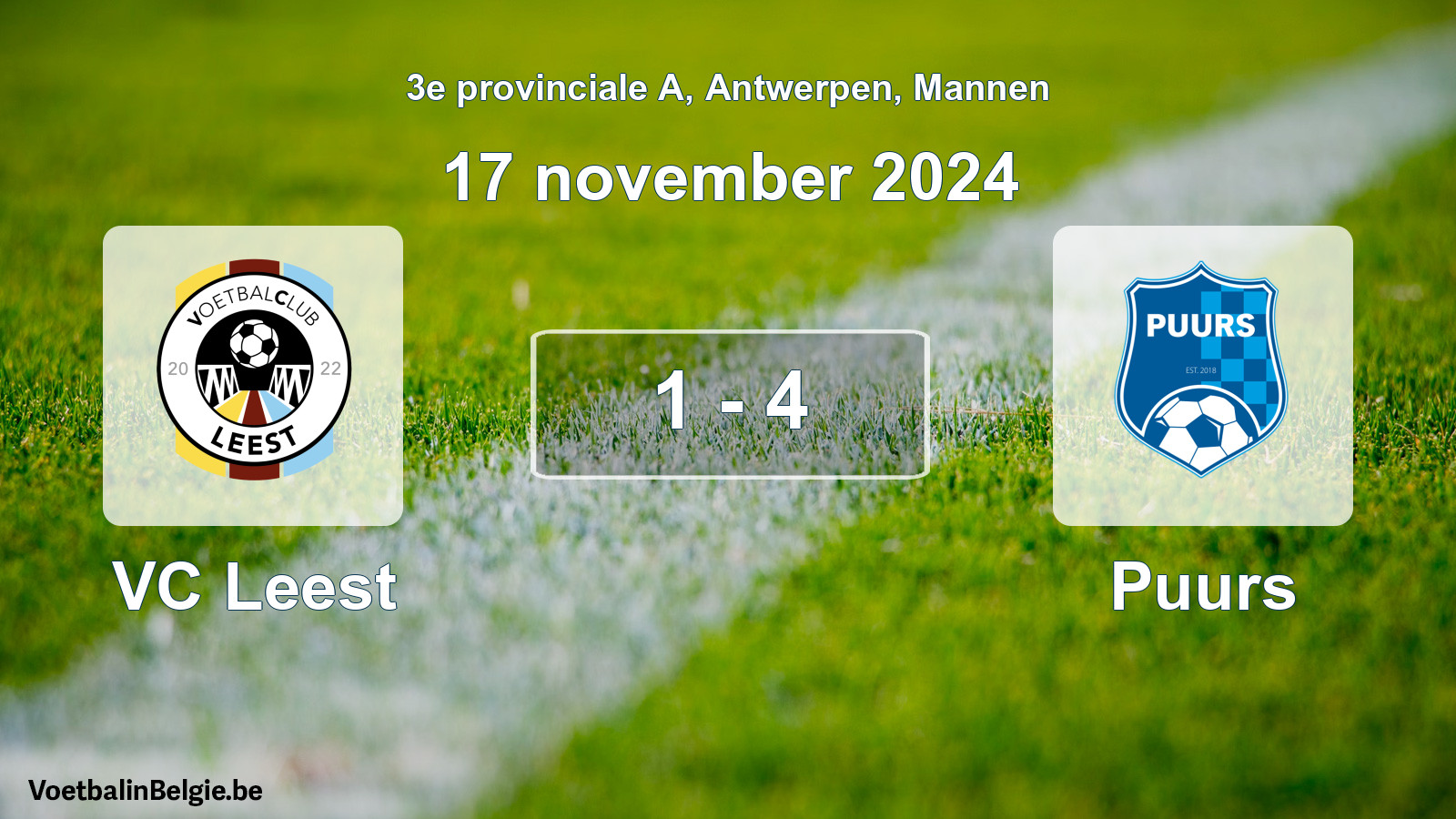 Gespeelde wedstrijd mannenvoetbal: VC Leest - Puurs 1 - 4 (17 november 2024)