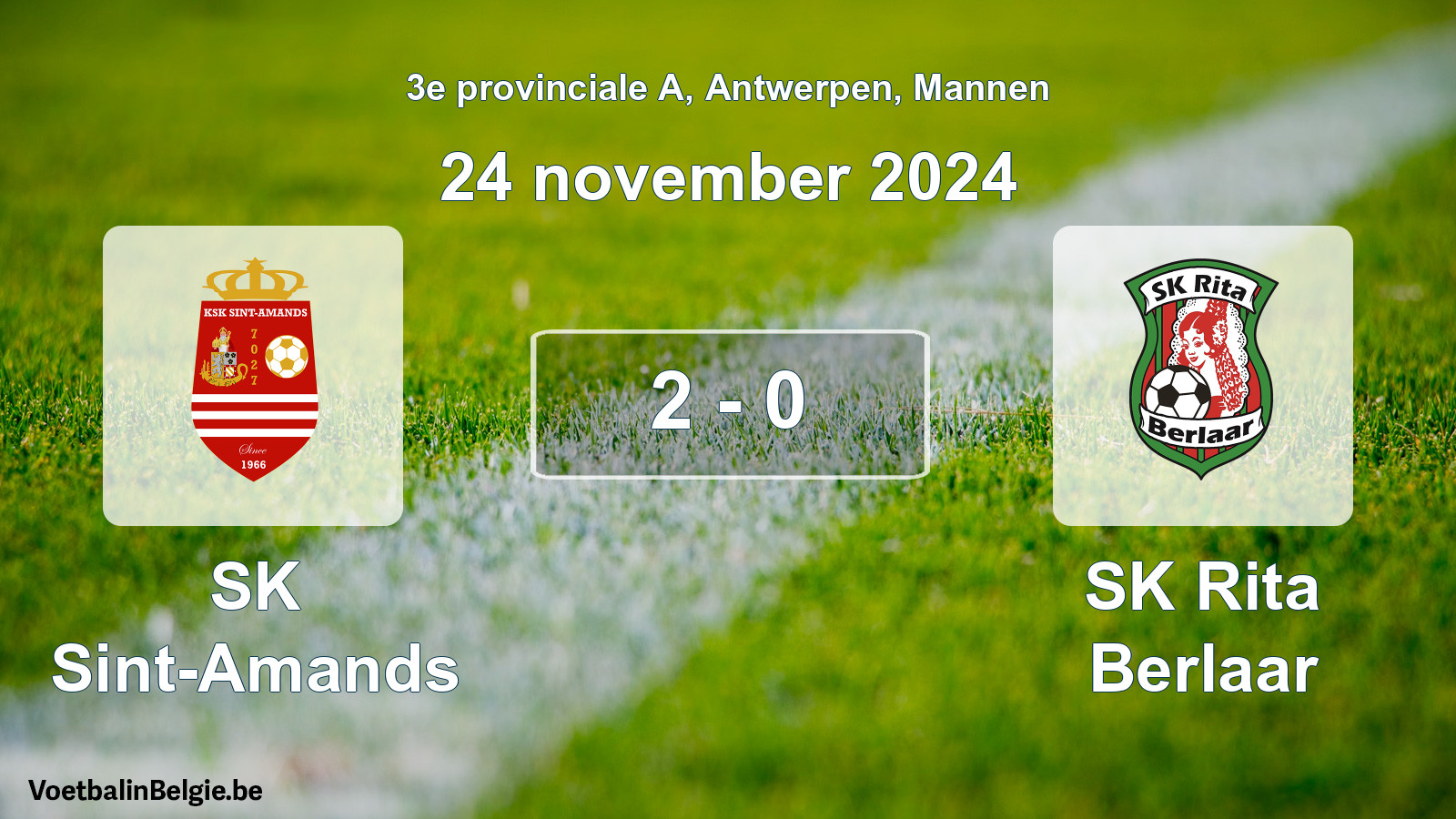 Gespeelde wedstrijd mannenvoetbal: SK Sint-Amands - SK Rita Berlaar 2 - 0 (24 november 2024)