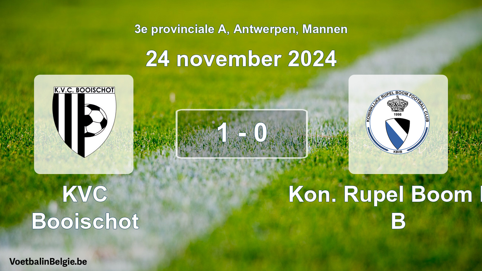 Gespeelde wedstrijd mannenvoetbal: KVC Booischot - Kon. Rupel Boom FC B 1 - 0 (24 november 2024)
