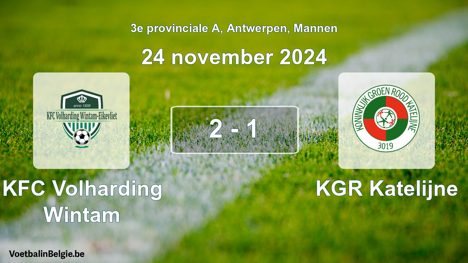Gespeelde wedstrijd mannenvoetbal: KFC Volharding Wintam - KGR Katelijne 2 - 1 (24 november 2024)