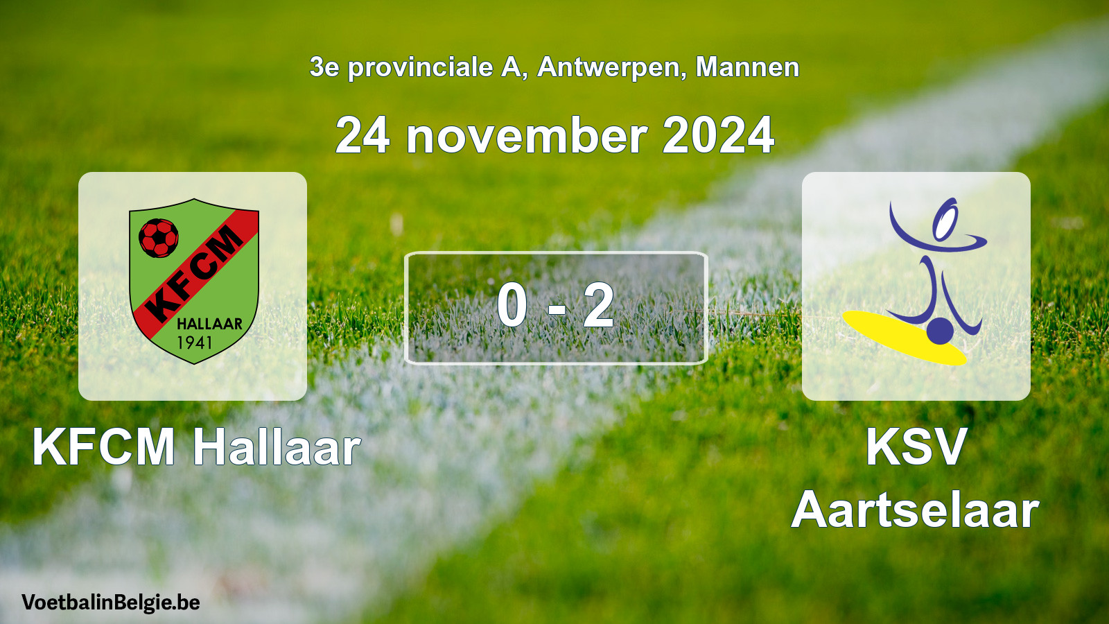 Gespeelde wedstrijd mannenvoetbal: KFCM Hallaar - KSV Aartselaar 0 - 2 (24 november 2024)