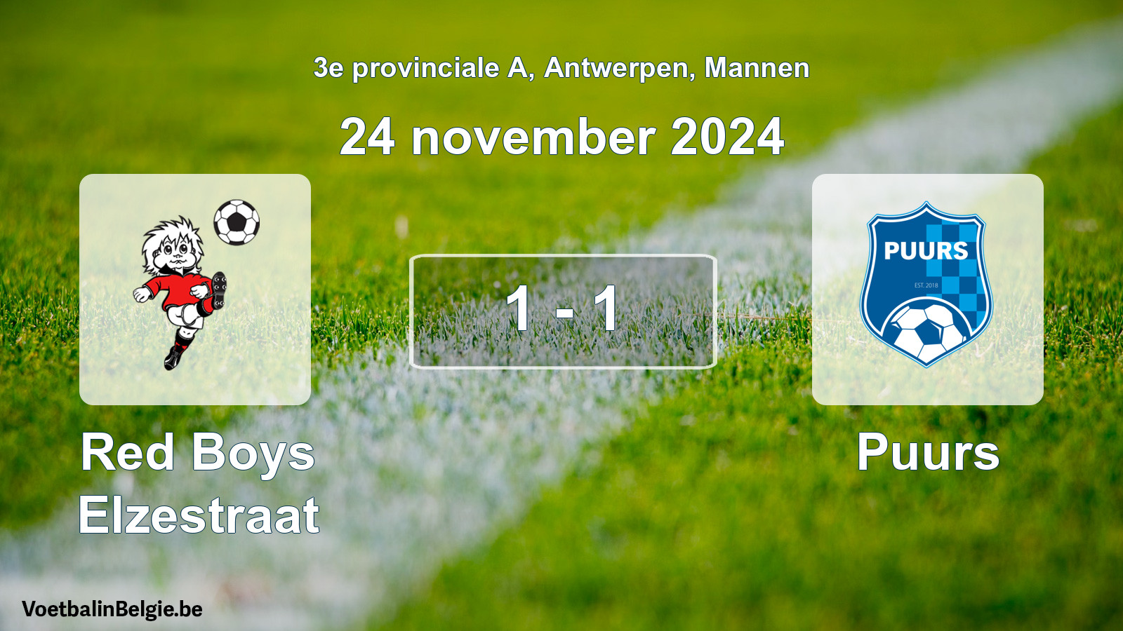 Gespeelde wedstrijd mannenvoetbal: Red Boys Elzestraat - Puurs 1 - 1 (24 november 2024)
