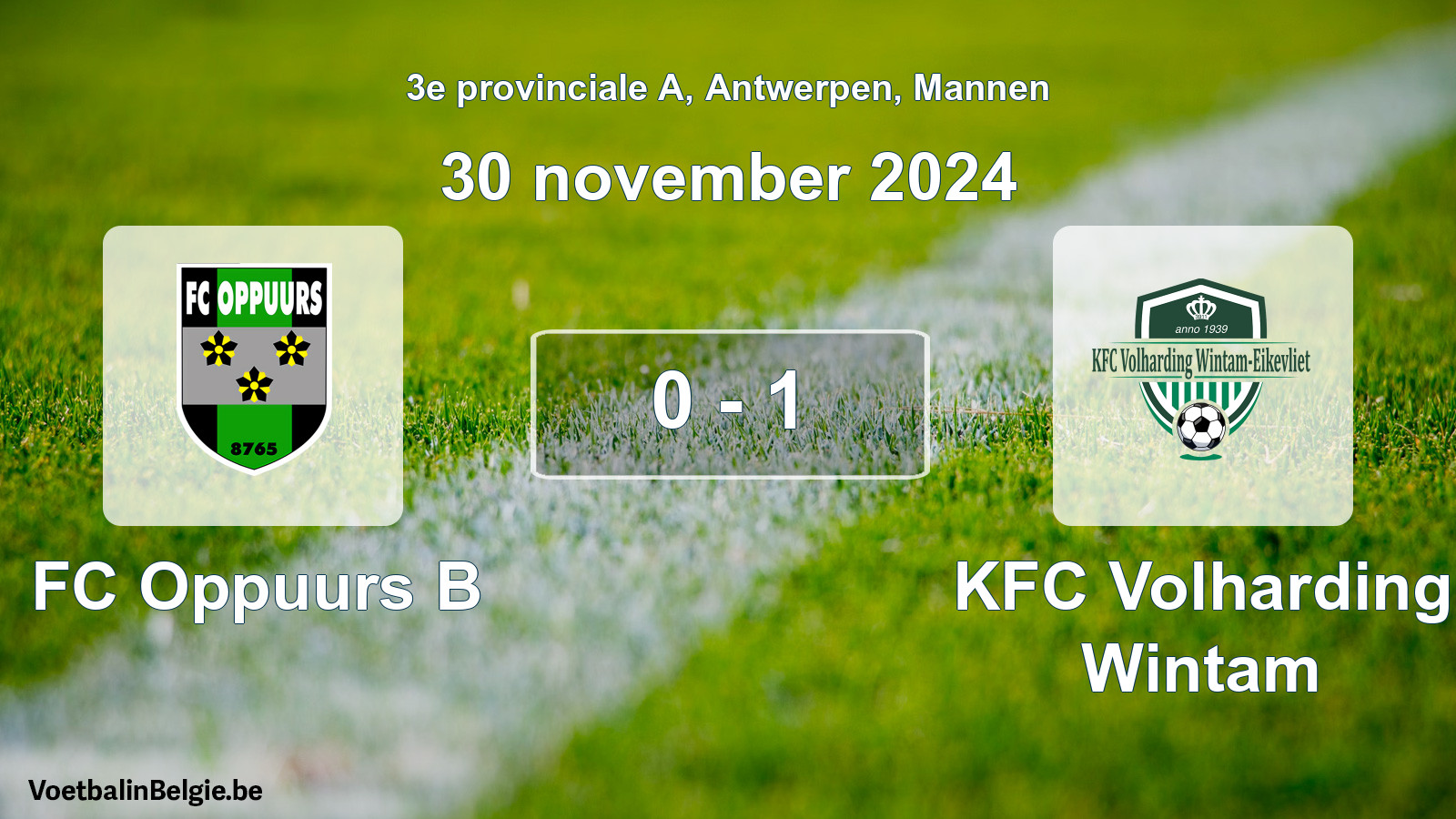 Gespeelde wedstrijd mannenvoetbal: FC Oppuurs B - KFC Volharding Wintam 0 - 1 (30 november 2024)