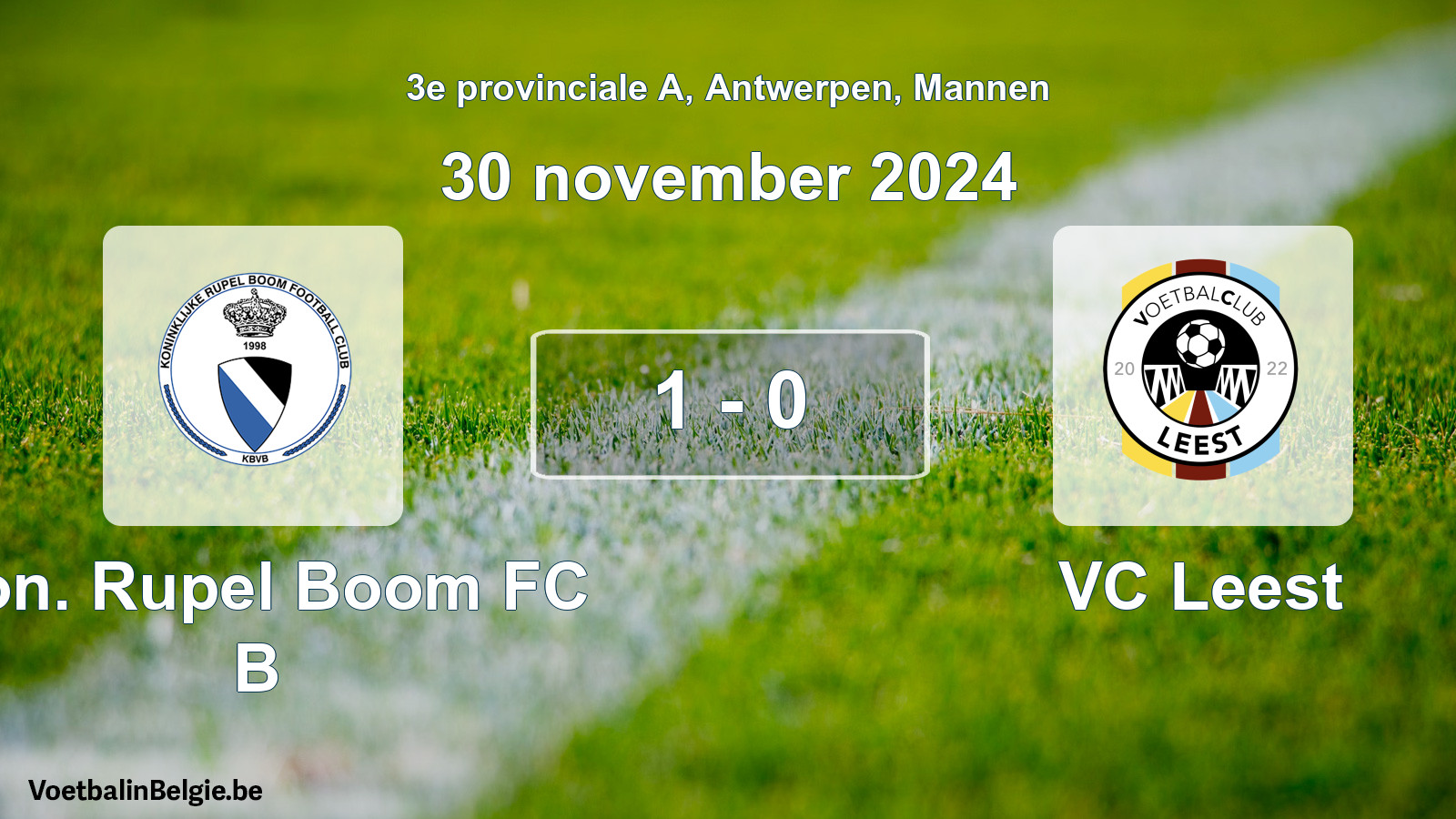 Gespeelde wedstrijd mannenvoetbal: Kon. Rupel Boom FC B - VC Leest 1 - 0 (30 november 2024)