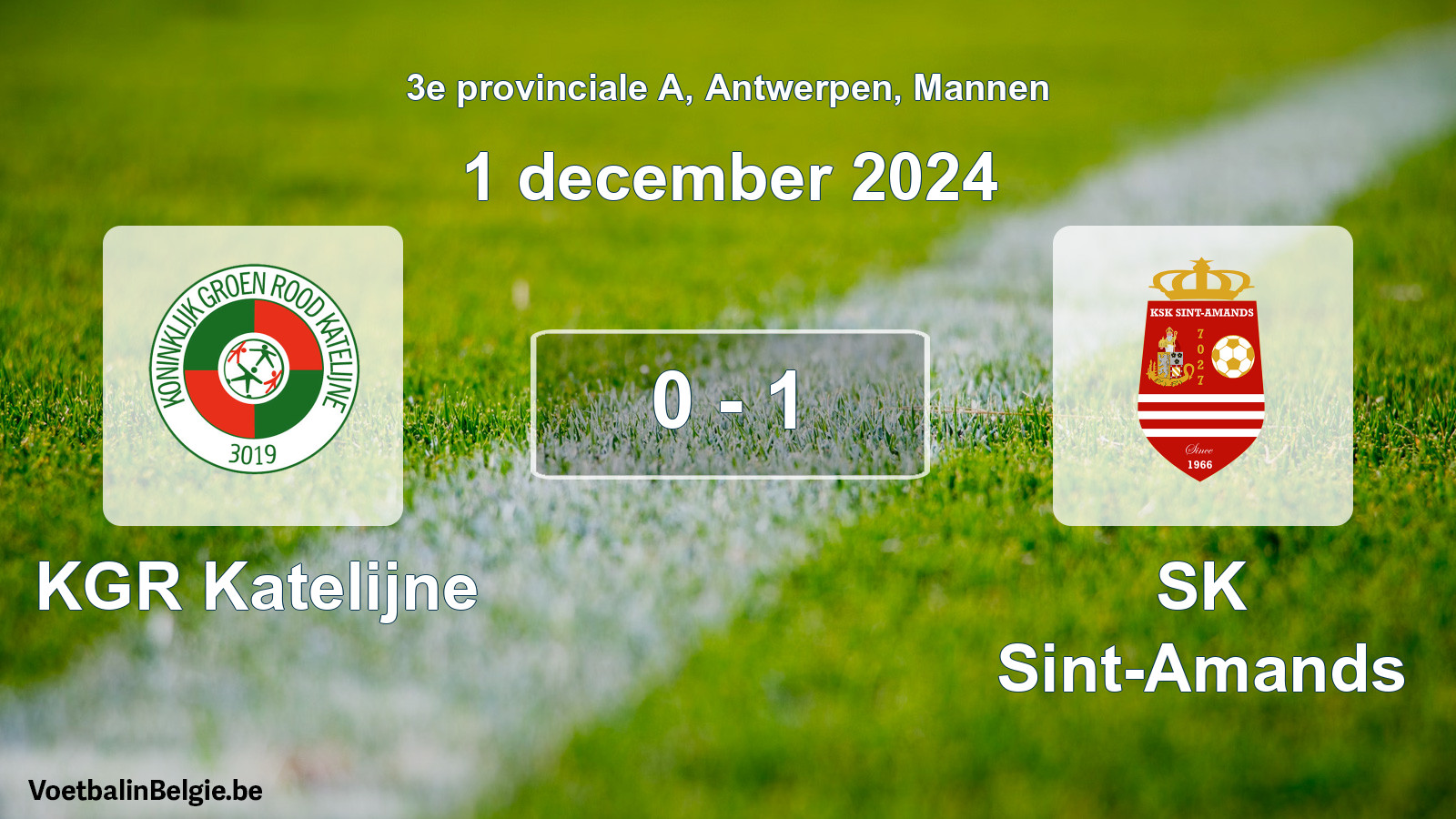 Gespeelde wedstrijd mannenvoetbal: KGR Katelijne - SK Sint-Amands 0 - 1 (1 december 2024)