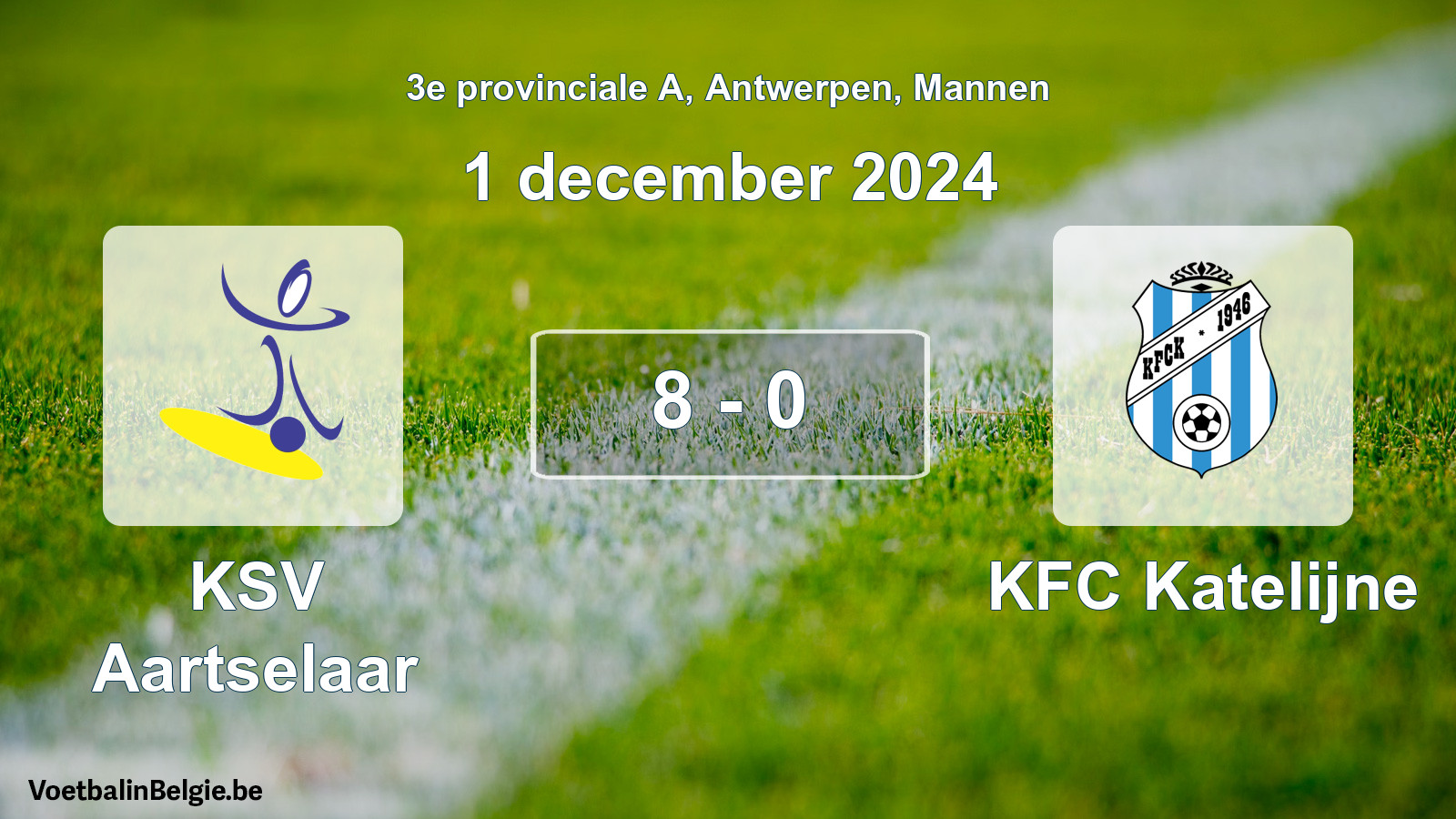 Gespeelde wedstrijd mannenvoetbal: KSV Aartselaar - KFC Katelijne 8 - 0 (1 december 2024)
