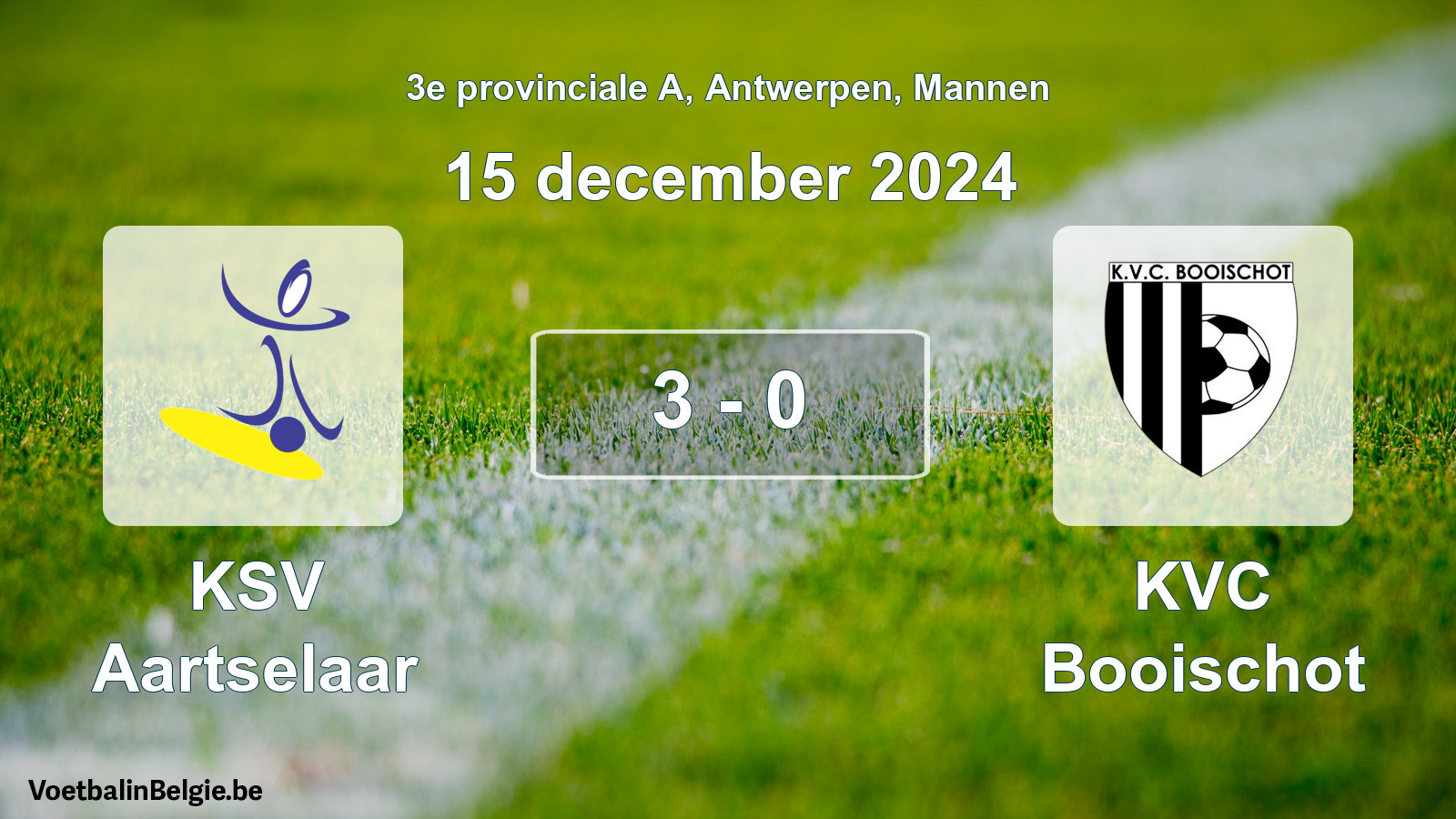 Gespeelde wedstrijd mannenvoetbal: KSV Aartselaar - KVC Booischot 3 - 0 (15 december 2024)